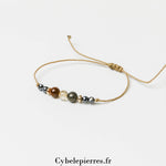 Bracelet Porte - Bonheur – Œil de Tigre, Citrine et Pyrite (6mm) | Protection et Abondance - Cybele Pierres