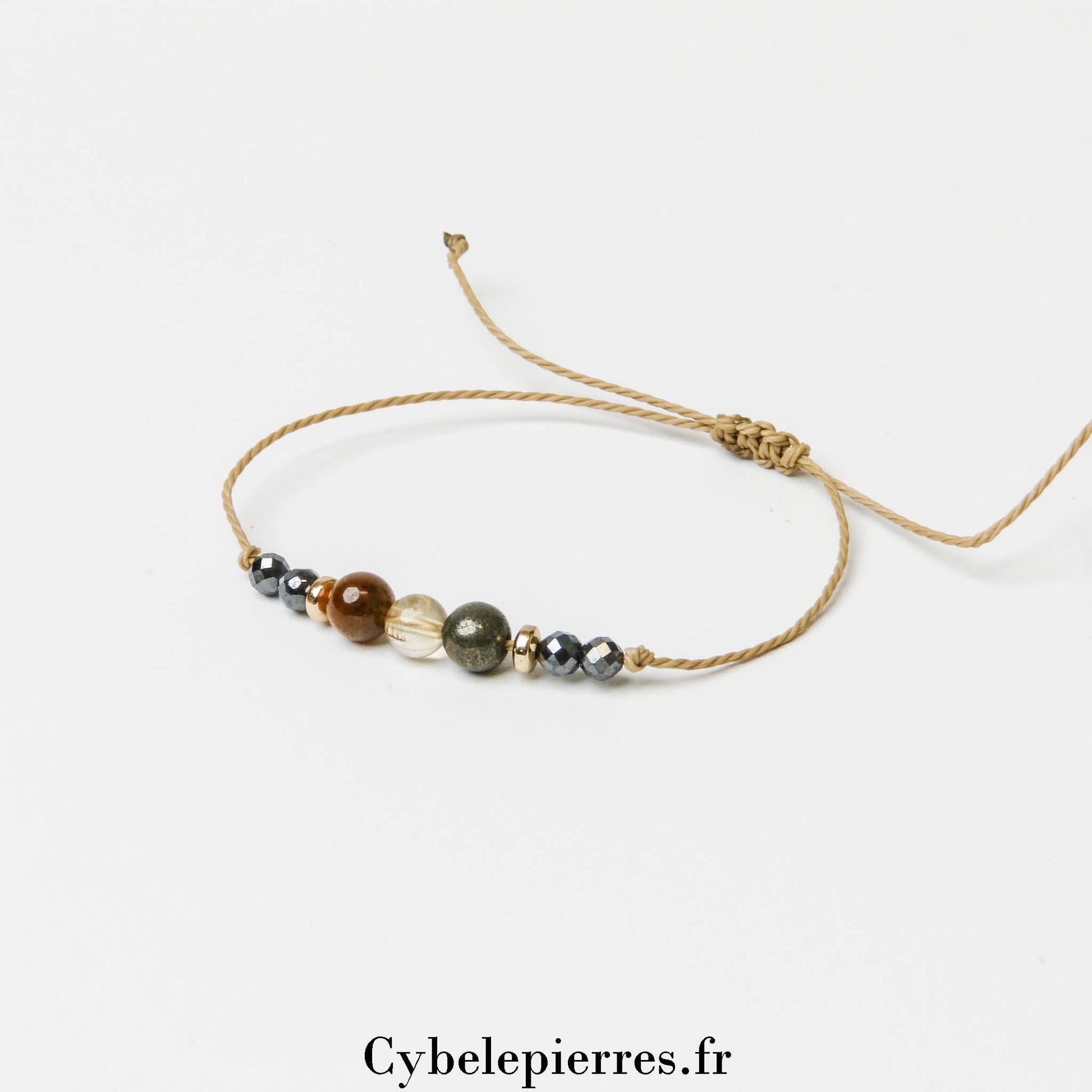 Bracelet Porte - Bonheur – Œil de Tigre, Citrine et Pyrite (6mm) | Protection et Abondance - Cybele Pierres
