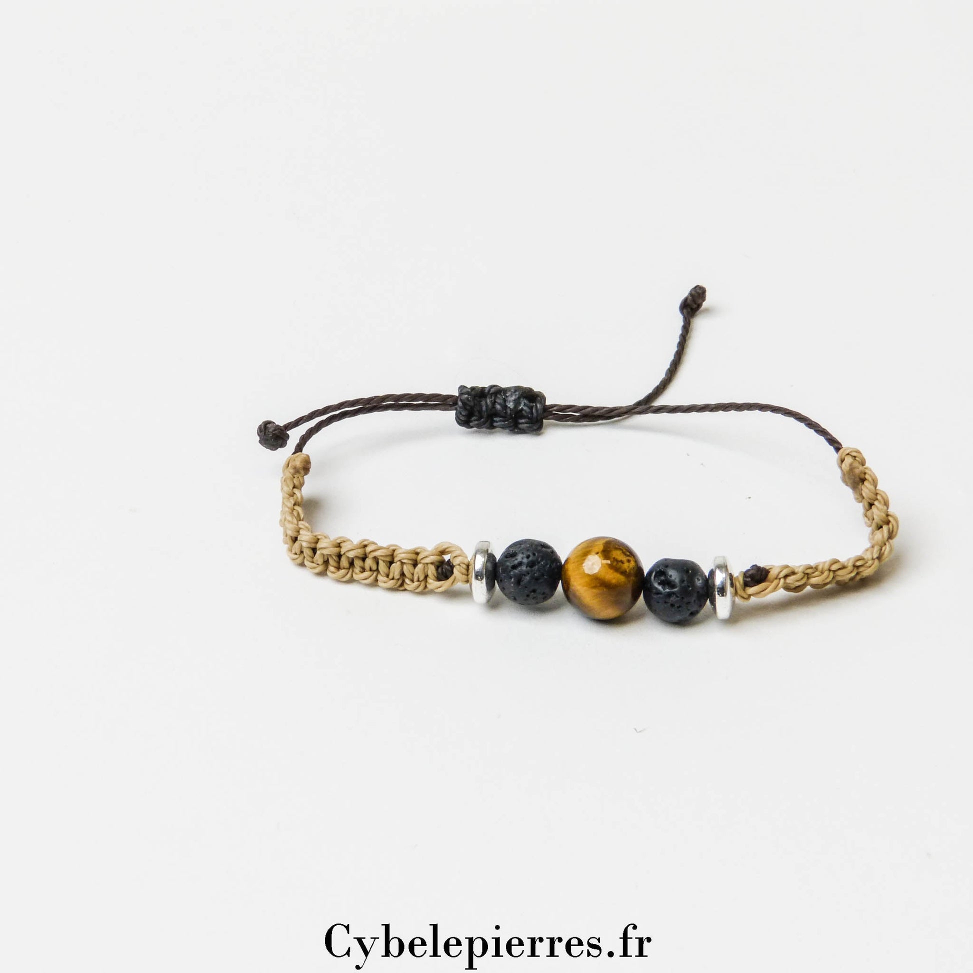 Bracelet Porte - bonheur - Pierre de Lave et Œil de Tigre (6 et 8mm) | Force et Confiance - Cybele Pierres