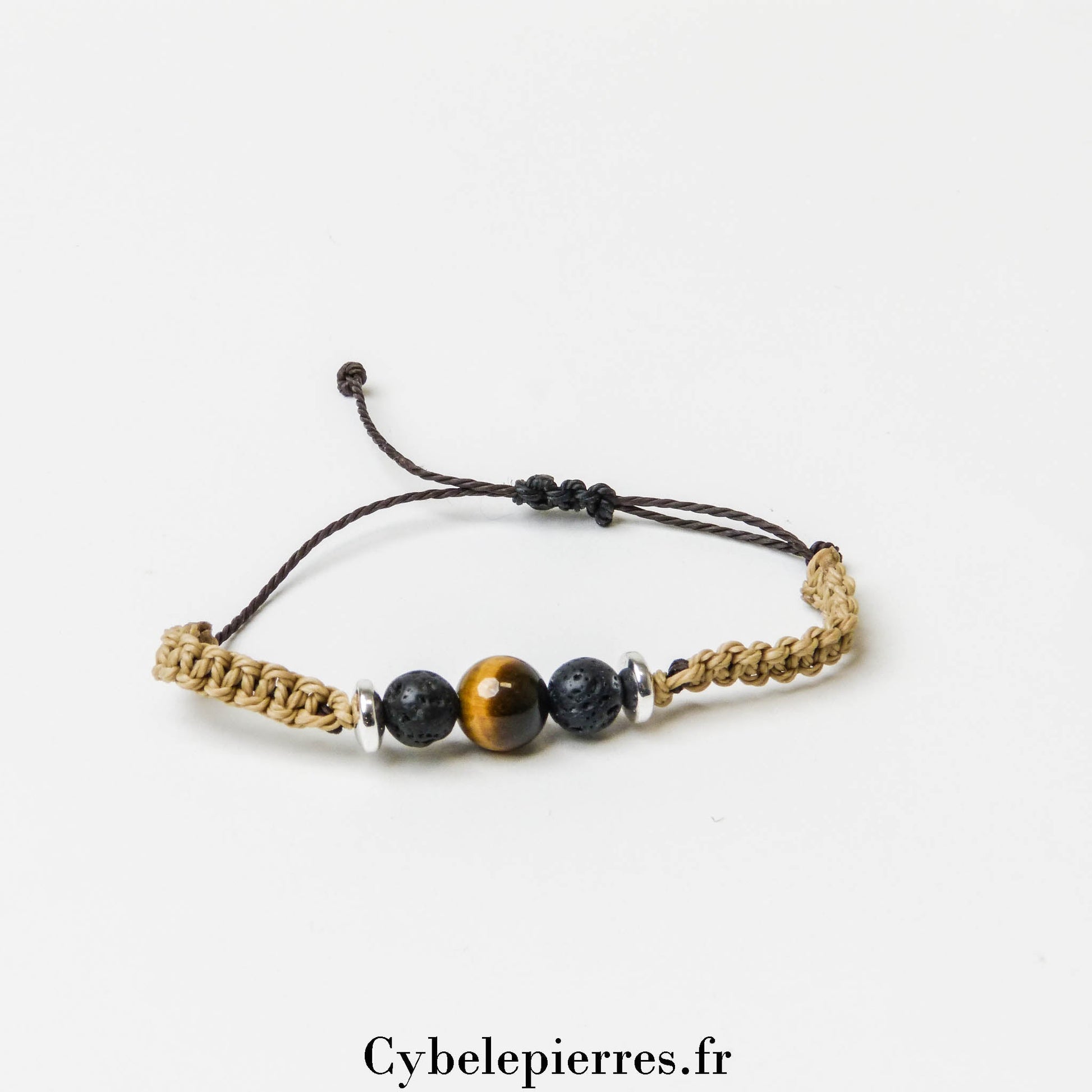 Bracelet Porte - bonheur - Pierre de Lave et Œil de Tigre (6 et 8mm) | Force et Confiance - Cybele Pierres