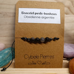 Bracelet Porte - bonheur réglable cordon - Obsidienne argentée - Cybele Pierres