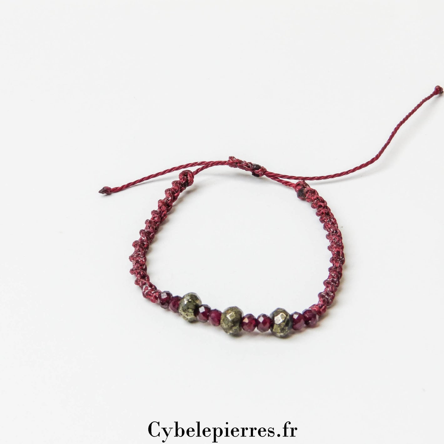 Bracelet Porte - bonheur réglable cordon - Pyrite et Grenat - Cybele Pierres