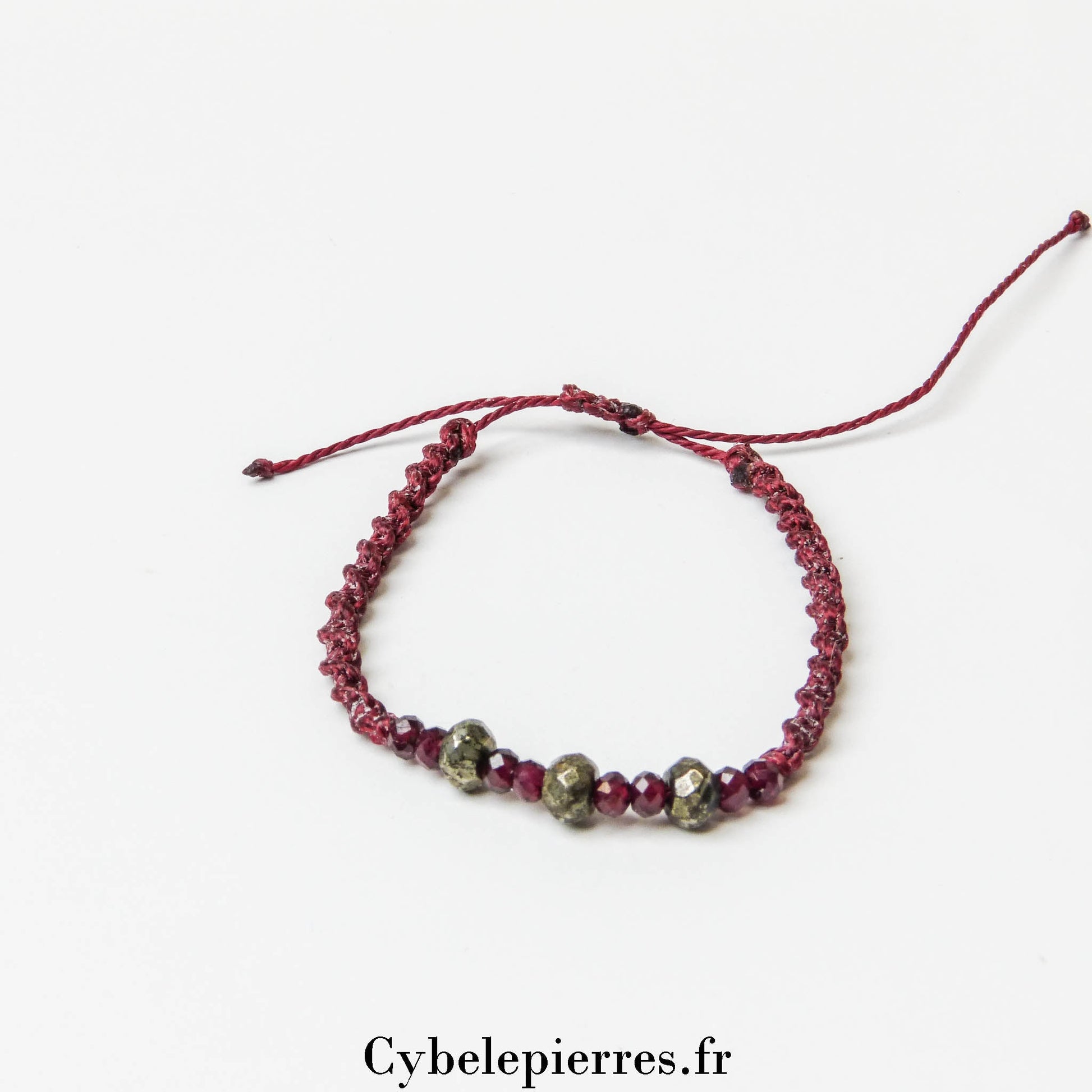 Bracelet Porte - bonheur réglable cordon - Pyrite et Grenat - Cybele Pierres