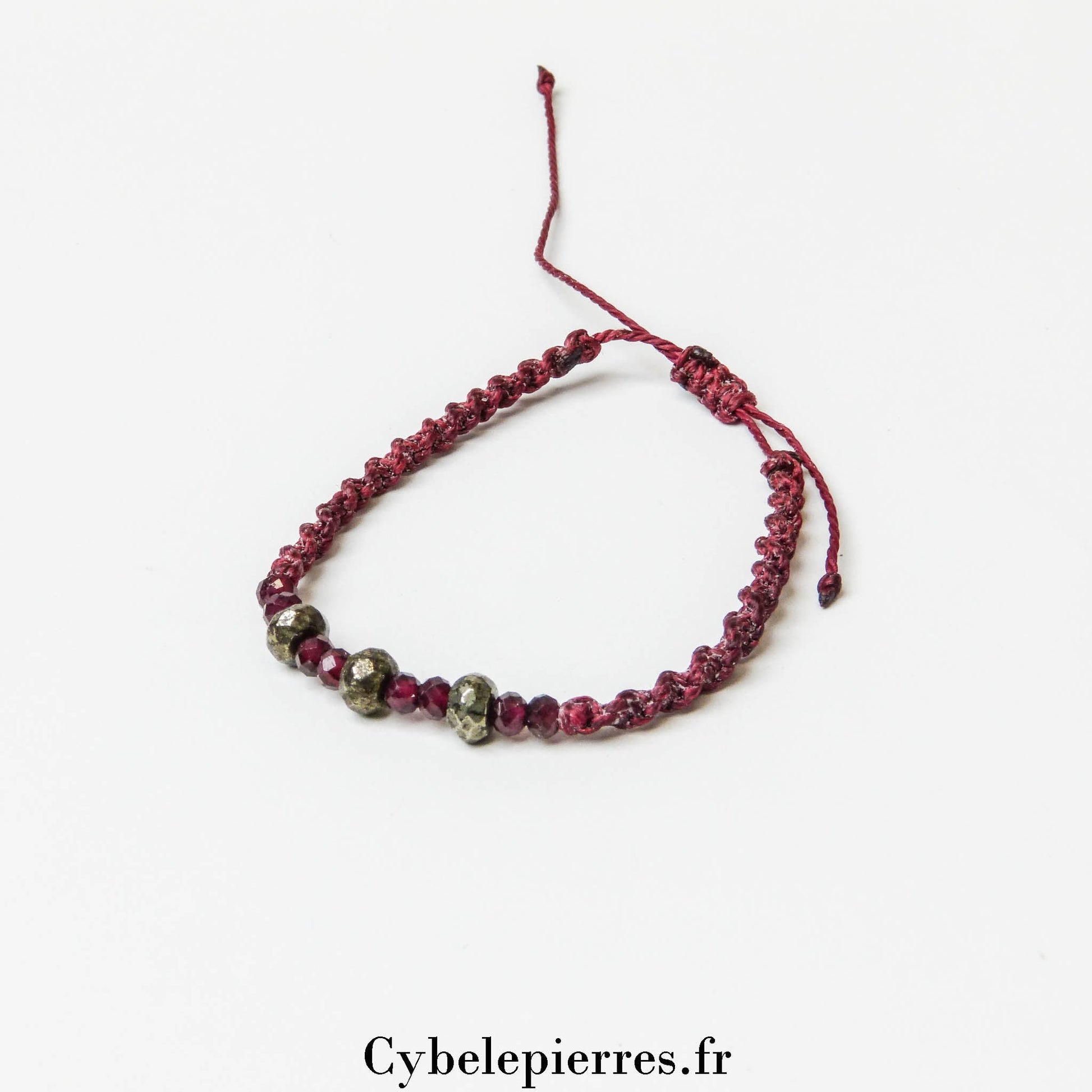 Bracelet Porte - bonheur réglable cordon - Pyrite et Grenat - Cybele Pierres