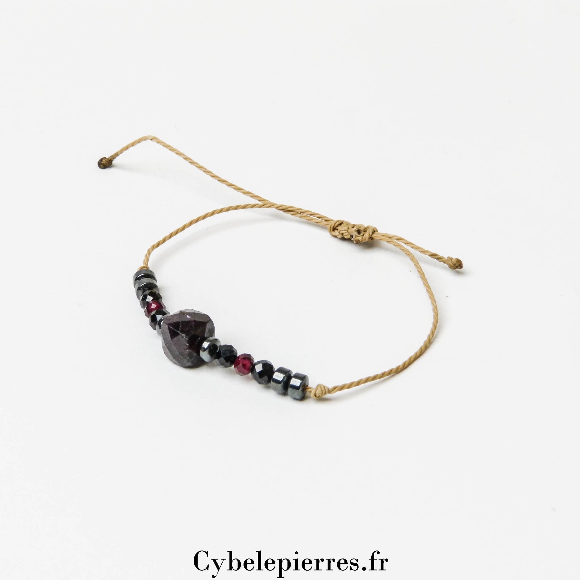 Bracelet Porte - bonheur réglable cordon - Spinelle et Grenat - Cybele Pierres