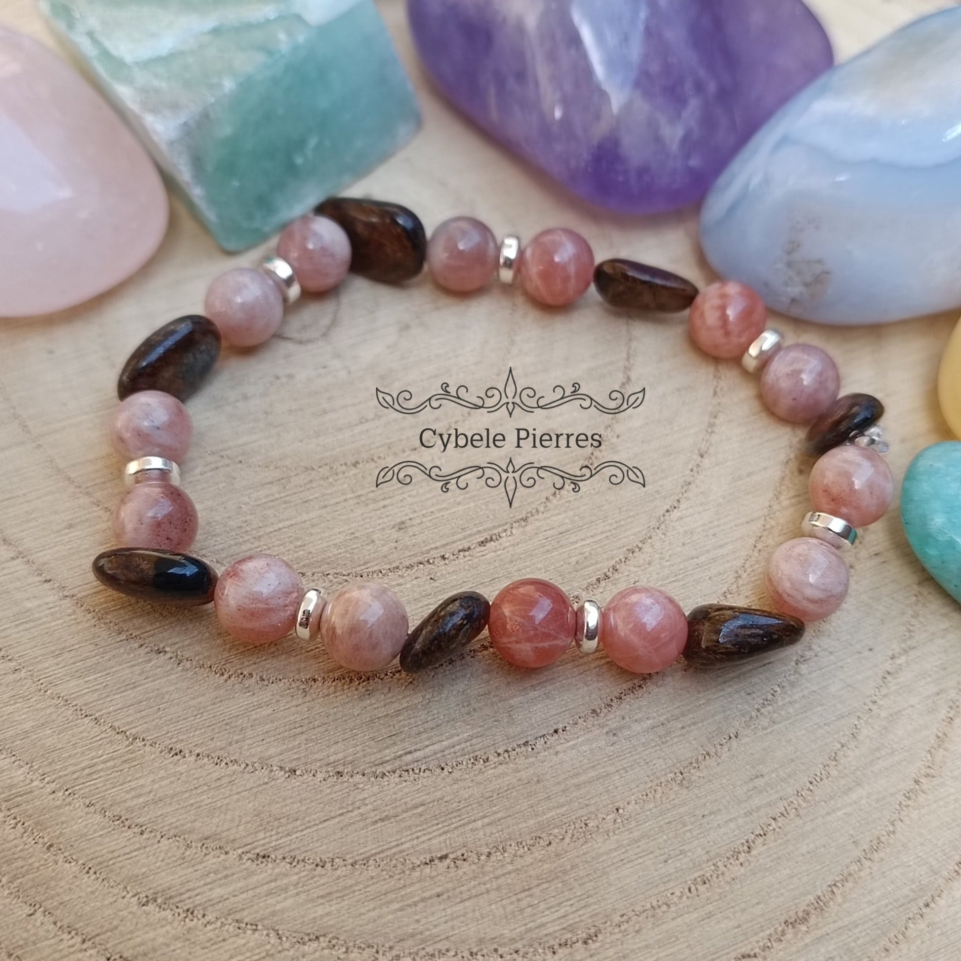 Bracelet Procrastination c'est fini - Bronzite irrégulière et Pierre de soleil (6mm) - 17cm - Cybele Pierres