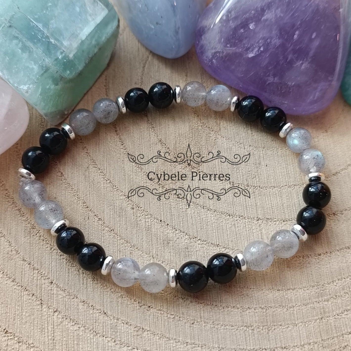 Bracelet Protection et ancrage - Tourmaline et Labradorite (6mm) - 17cm - Cybele Pierres