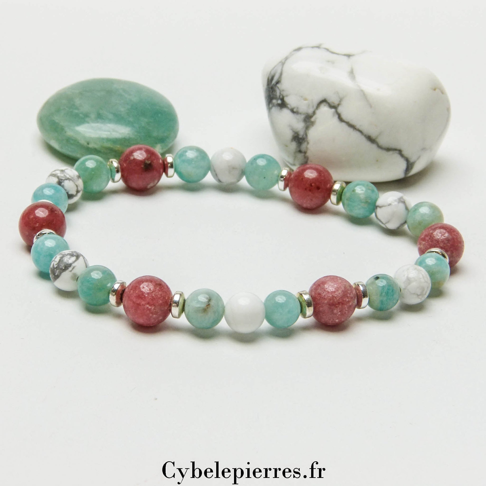 Bracelet Radieux - Howlite, Thulite et Amazonite (6 et 8 mm) - 19cm | Sérénité et Équilibre - Cybele Pierres