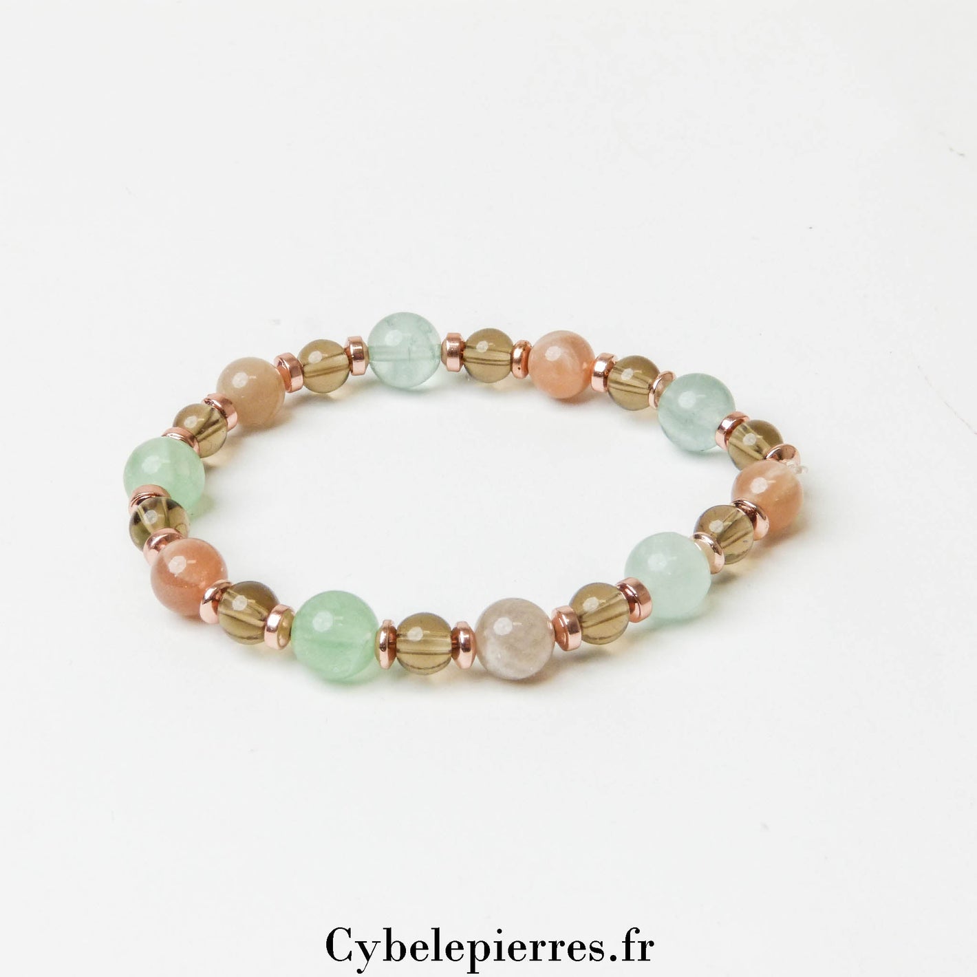 Bracelet Rayonnement Intérieur – Quartz Fumé, Pierre de Soleil et Fluorite (6 et 8mm) – 18cm | Énergie et Confiance - Cybele Pierres