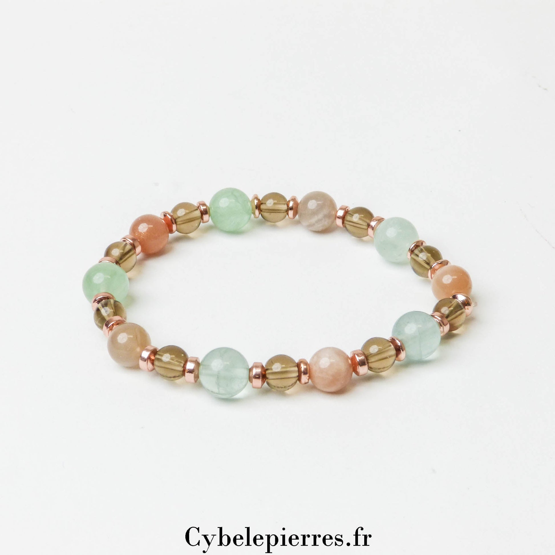 Bracelet Rayonnement Intérieur – Quartz Fumé, Pierre de Soleil et Fluorite (6 et 8mm) – 18cm | Énergie et Confiance - Cybele Pierres