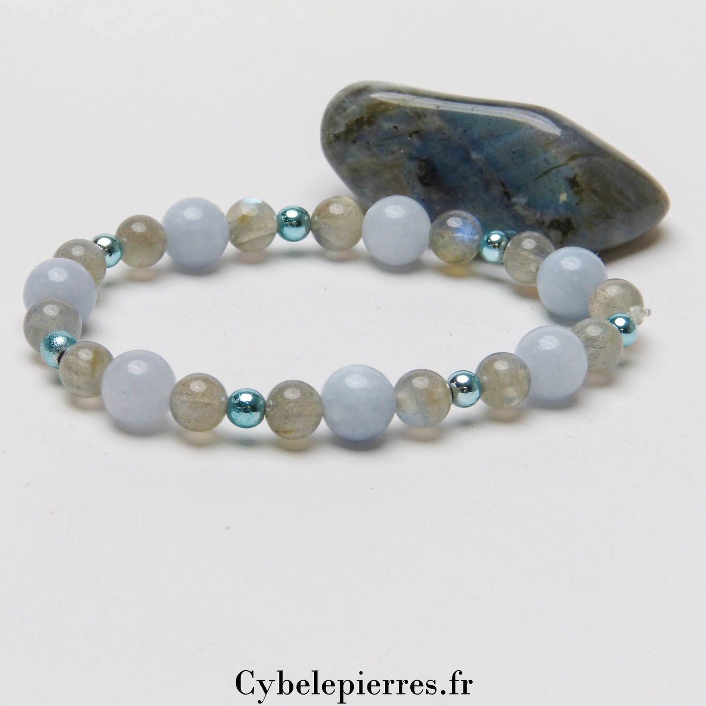 Bracelet Reflets d'Hiver - Calcite Bleue et Labradorite (6 et 8mm) - 18cm | Apaisement et Protection - Cybele Pierres
