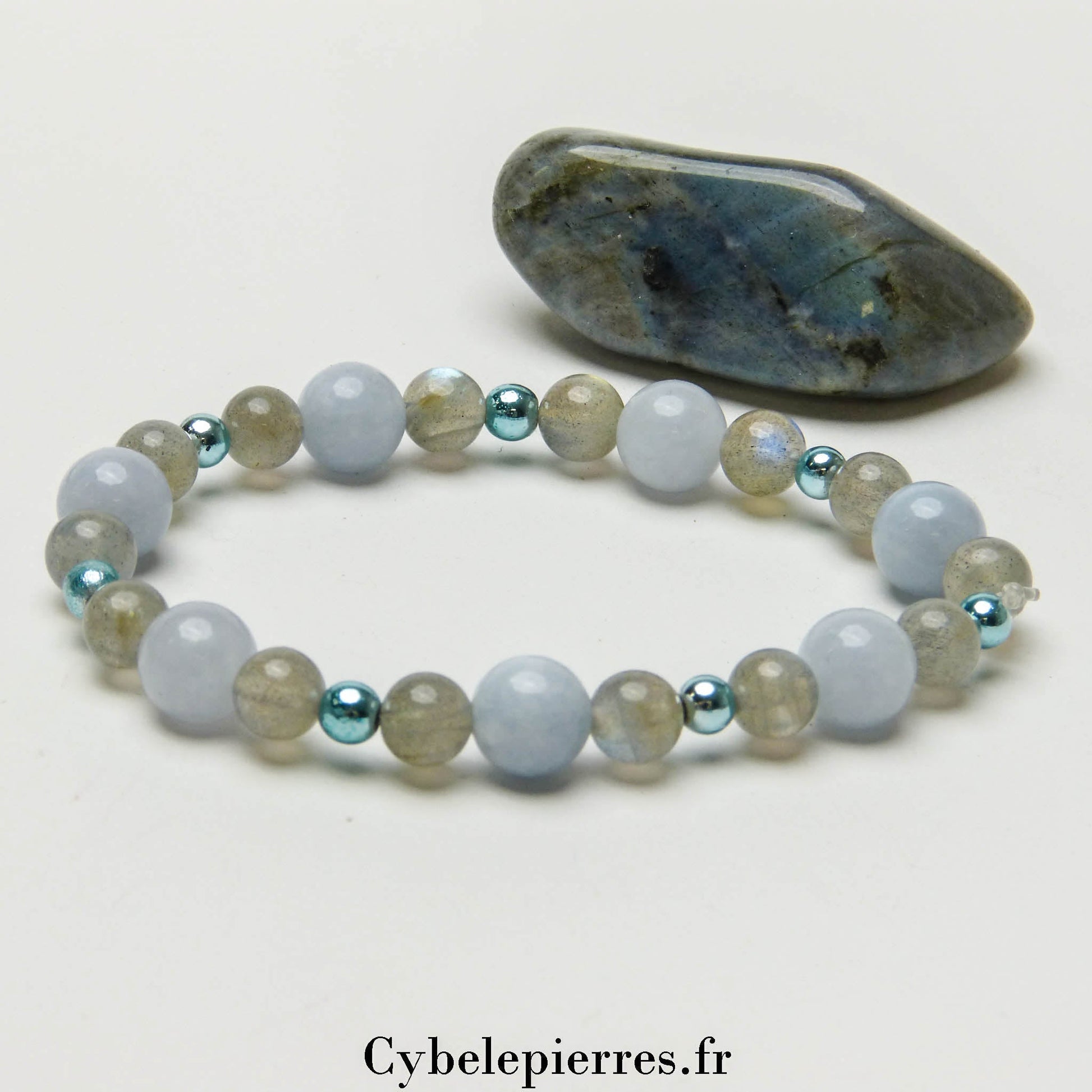 Bracelet Reflets d'Hiver - Calcite Bleue et Labradorite (6 et 8mm) - 18cm | Apaisement et Protection - Cybele Pierres