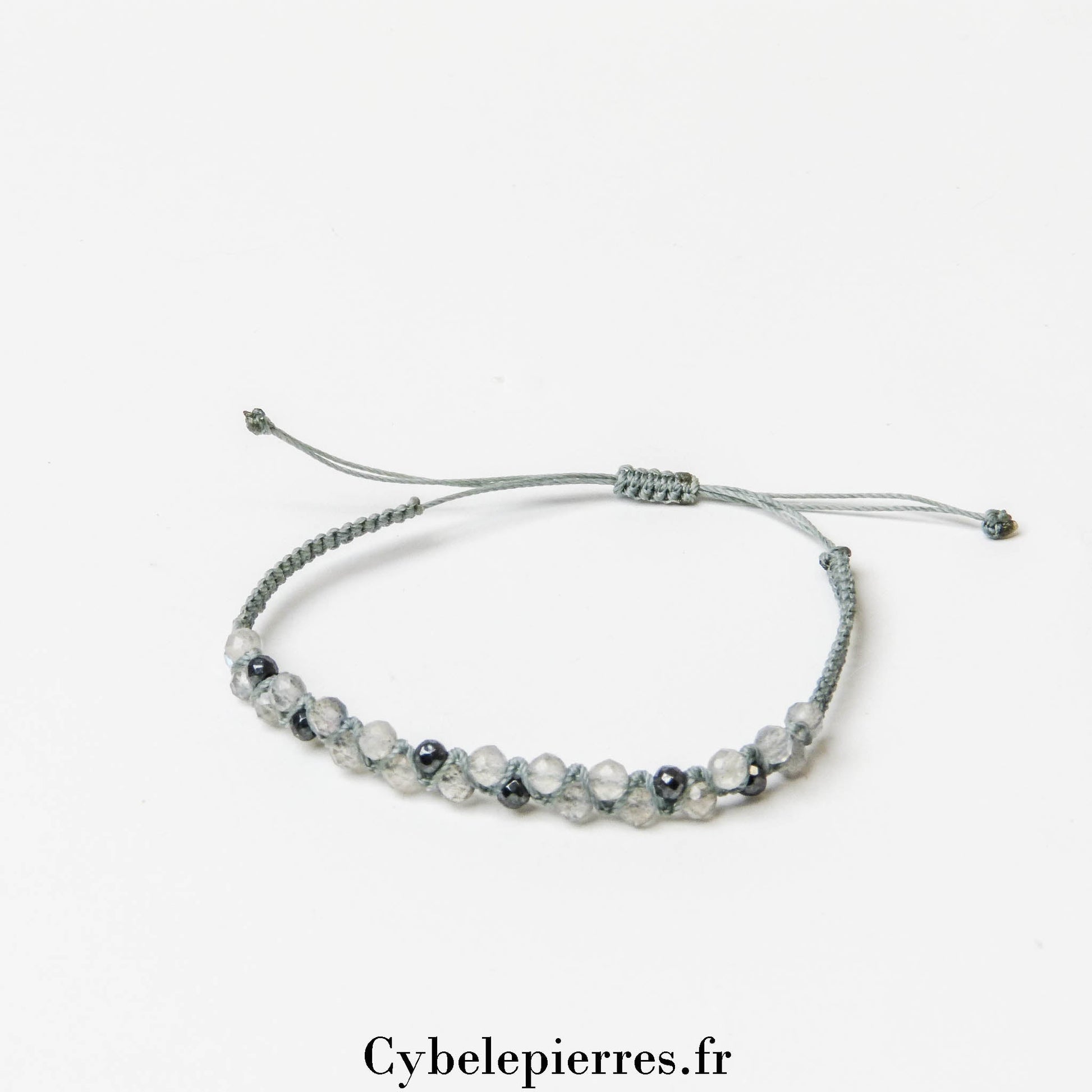 Bracelet réglable en Labradorite et micro - macramé - Cybele Pierres