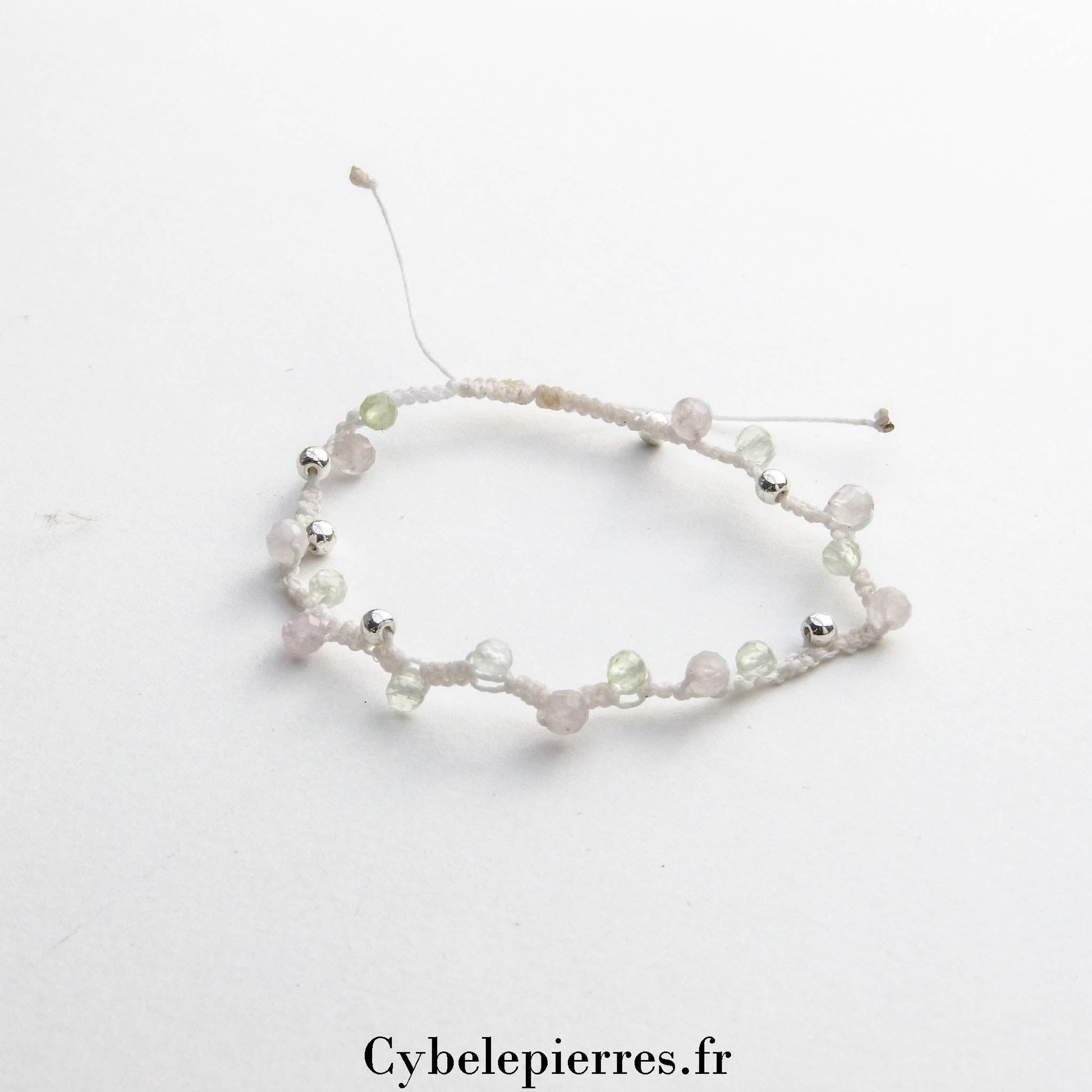 Bracelet réglable Quartz rose et Fluorine (4 mm facettées) – Douceur et Clarté - Cybele Pierres
