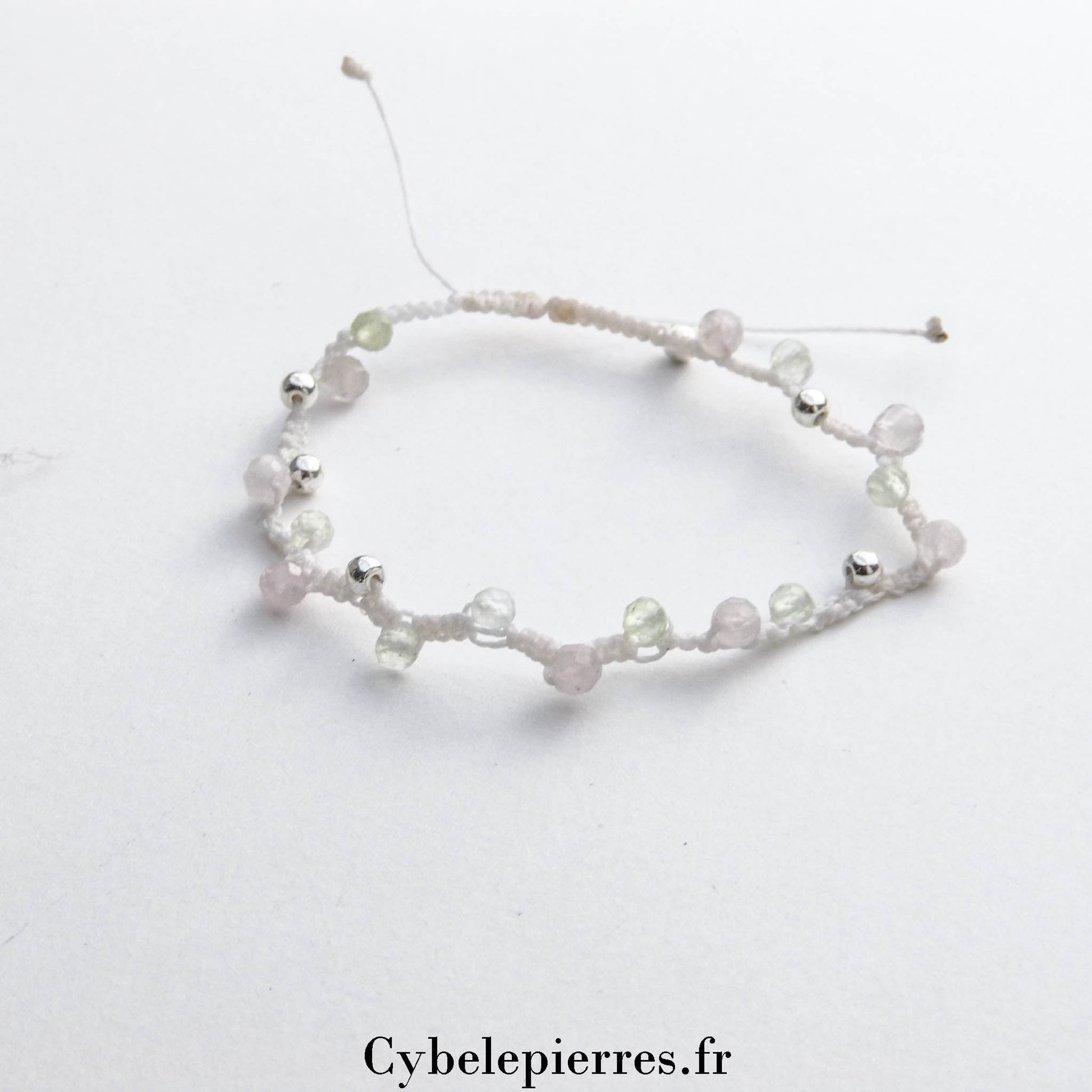 Bracelet réglable Quartz rose et Fluorine (4 mm facettées) – Douceur et Clarté - Cybele Pierres