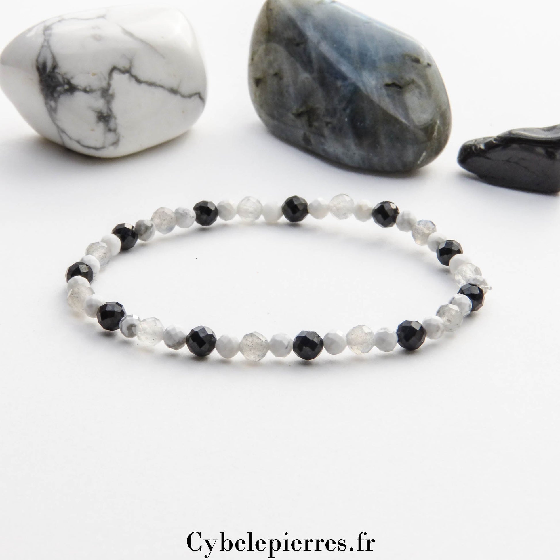 Bracelet réglable - Spinelle, Howlite et Labradorite (3 - 4mm) - 17cm | Protection et Harmonie - Cybele Pierres