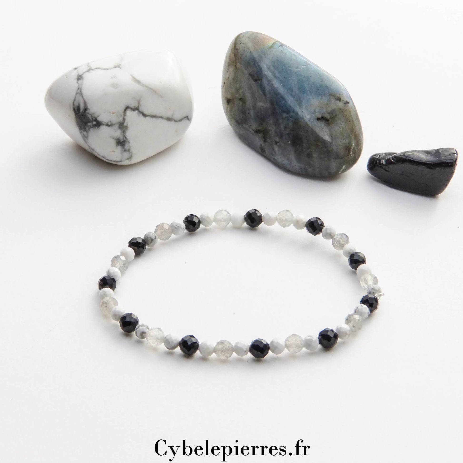 Bracelet réglable - Spinelle, Howlite et Labradorite (3 - 4mm) - 17cm | Protection et Harmonie - Cybele Pierres