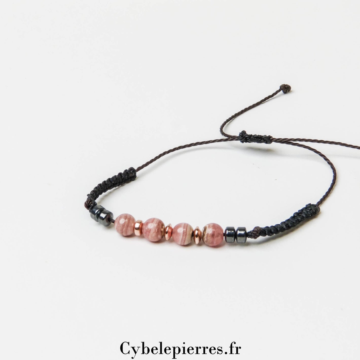 Bracelet Rhodochrosite et micro - macramé - Cybele Pierres