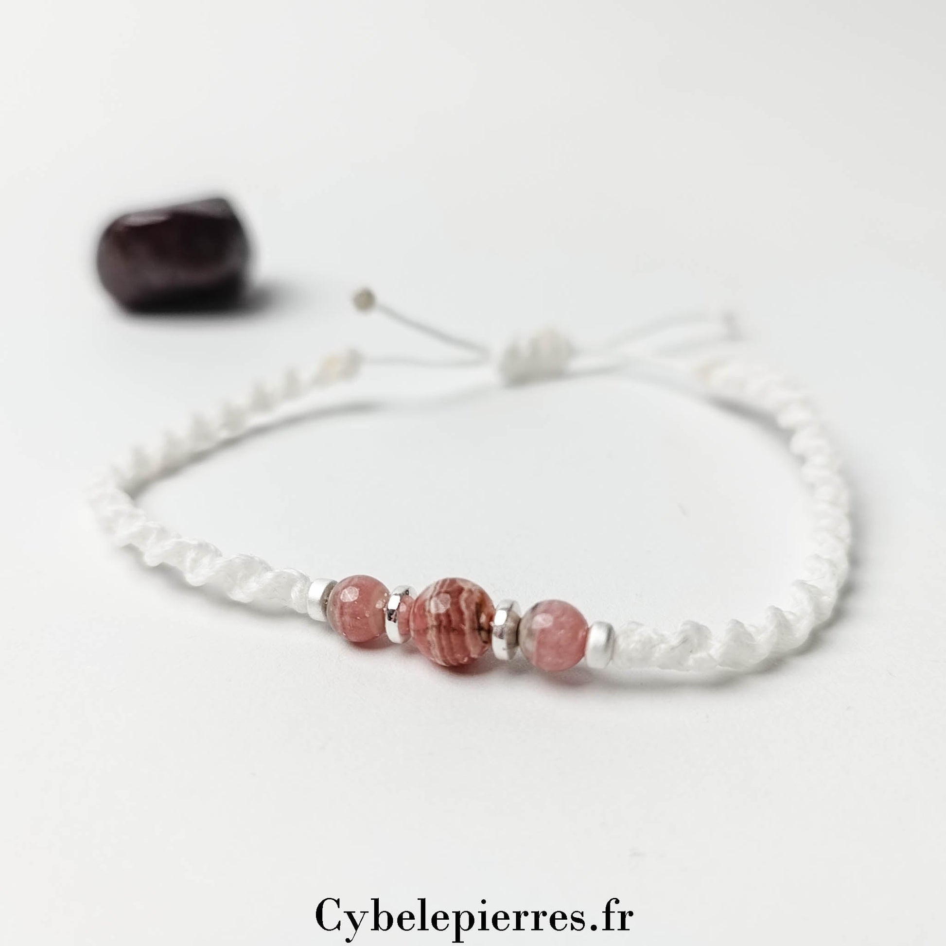 Bracelet Rhodochrosite et micro - macramé - Cybele Pierres