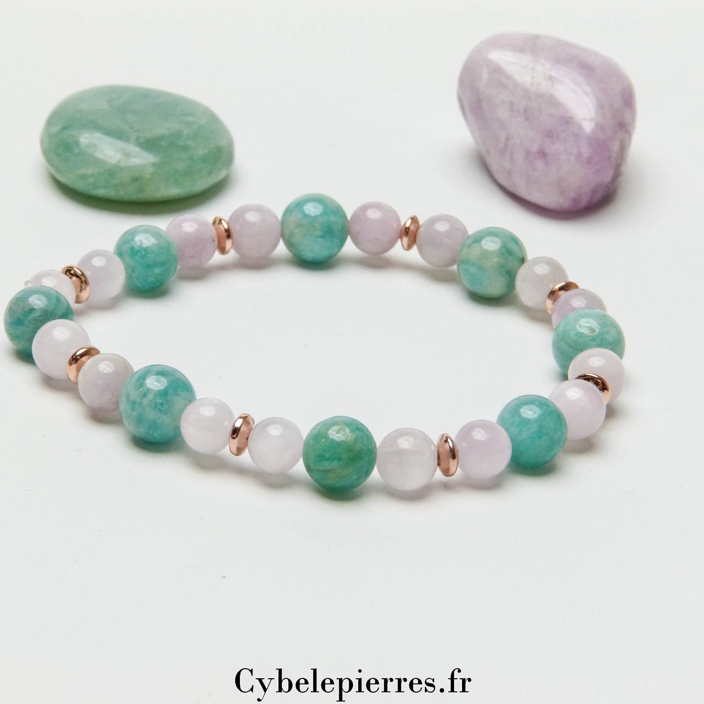 Bracelet Romantique – Amazonite et Kunzite (6mm et 8mm) – 18 cm | Amour et Sérénité - Cybele Pierres