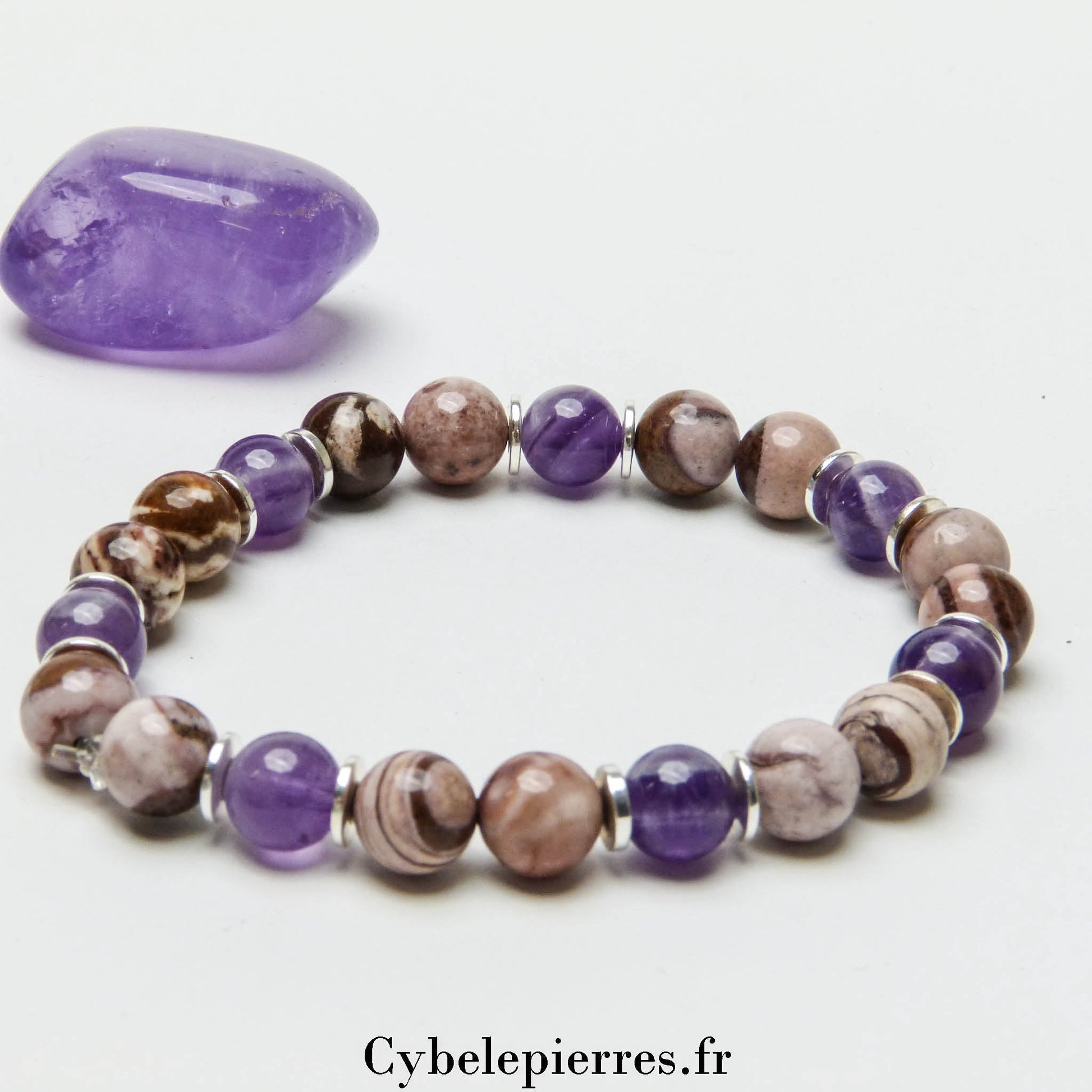 Bracelet Sagesse émotionnelle - Jaspe Zèbre et Améthyste (8mm) | Équilibre et Apaisement - Cybele Pierres