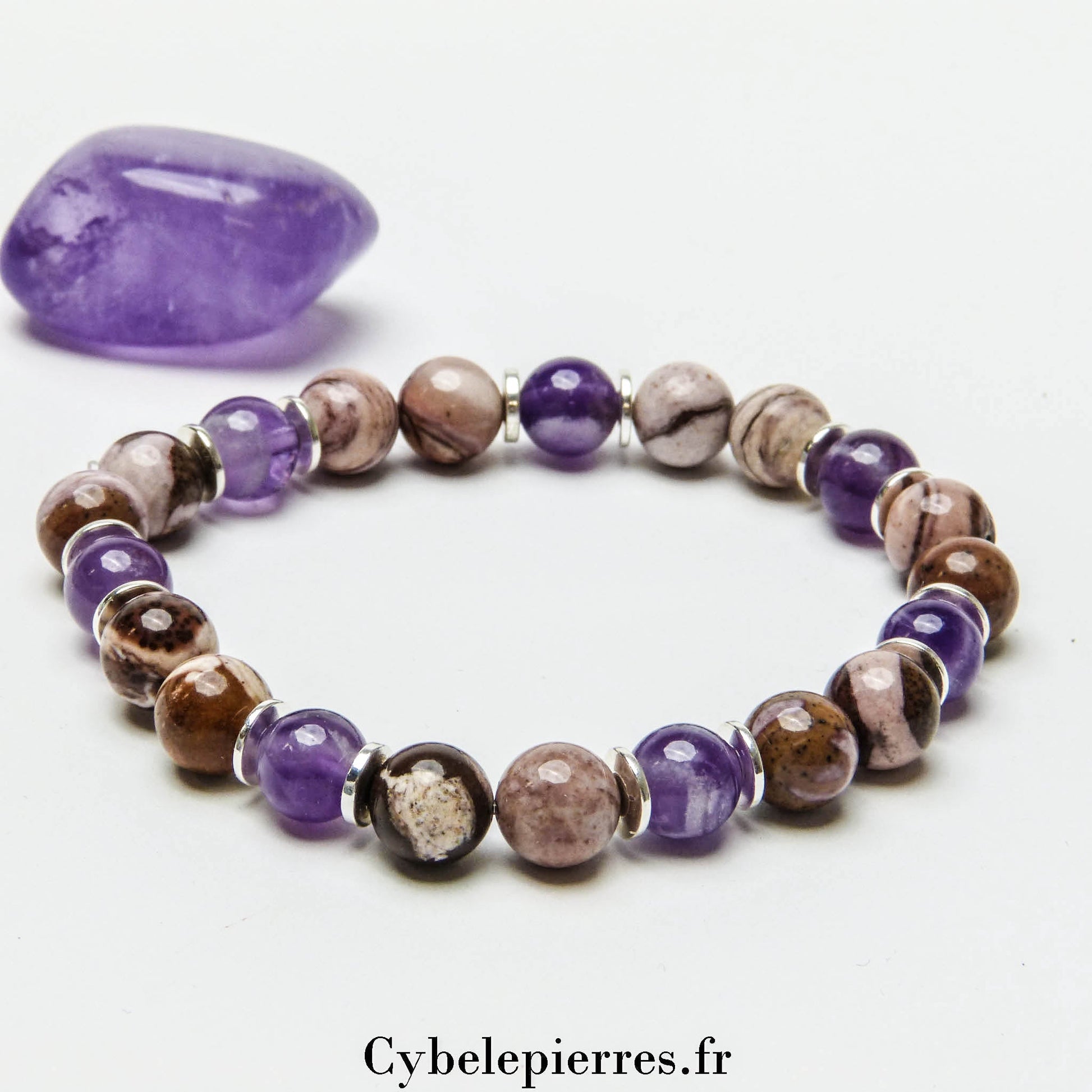 Bracelet Sagesse émotionnelle - Jaspe Zèbre et Améthyste (8mm) | Équilibre et Apaisement - Cybele Pierres