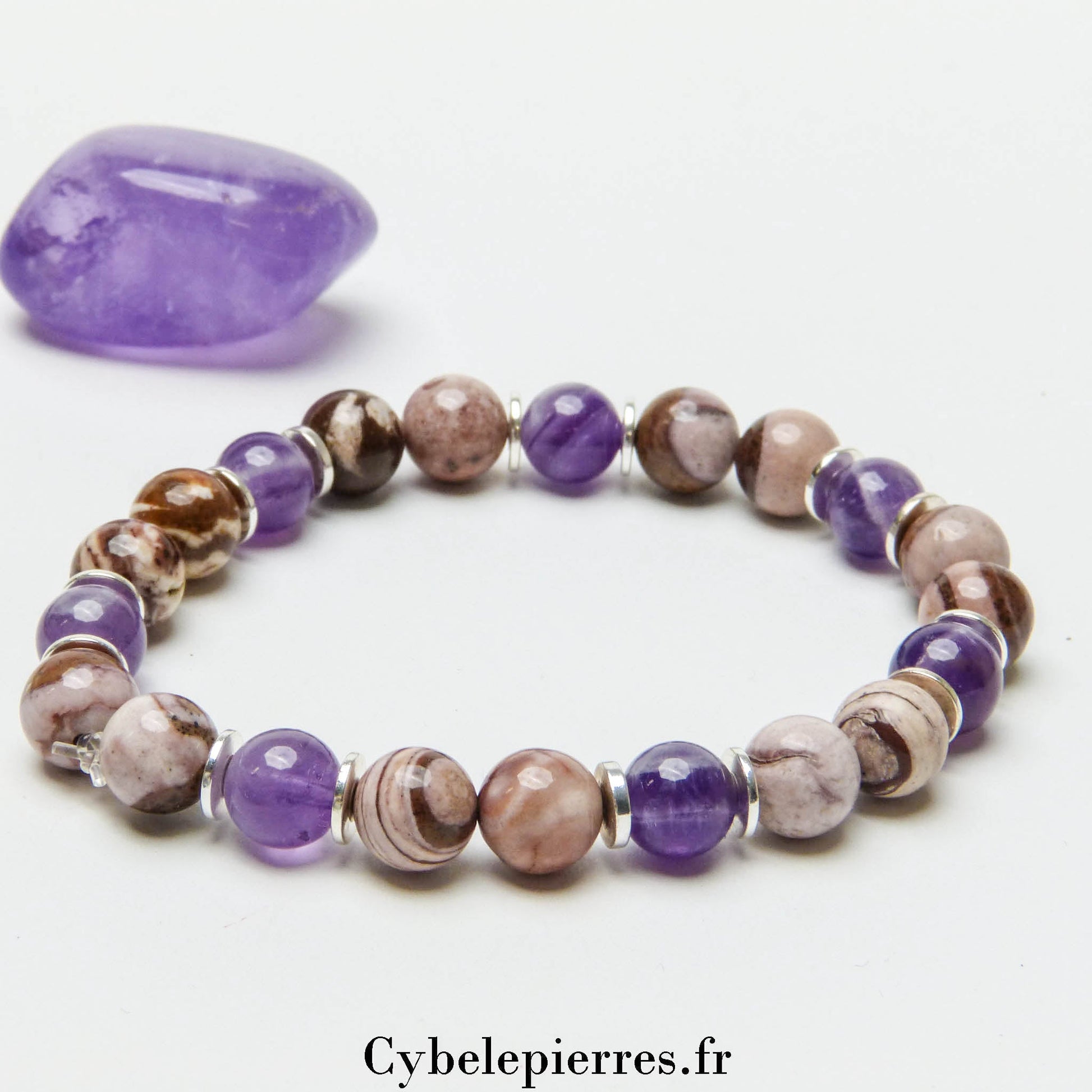 Bracelet Sagesse émotionnelle - Jaspe Zèbre et Améthyste (8mm) | Équilibre et Apaisement - Cybele Pierres