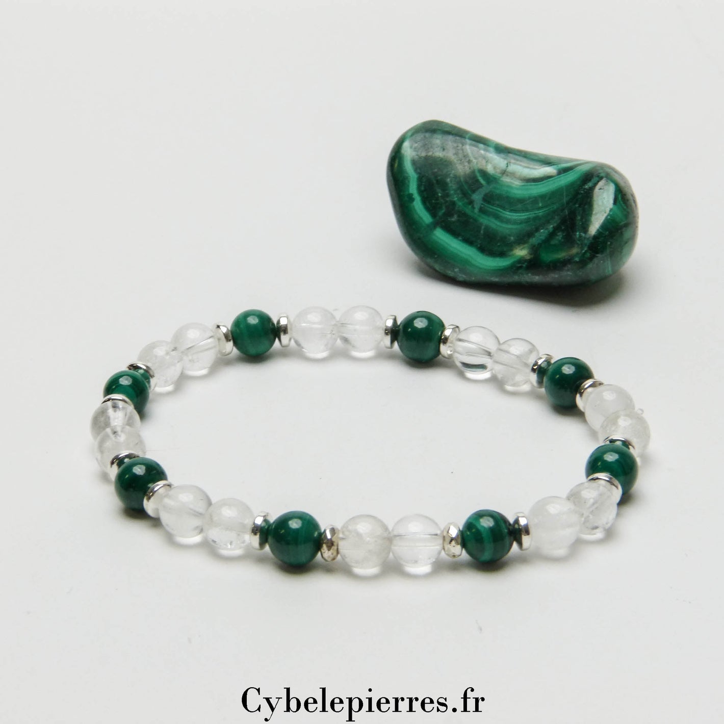 Bracelet Sapin - Malachite et Cristal de Roche (6mm) - 18cm | Ancrage et Clarté - Cybele Pierres
