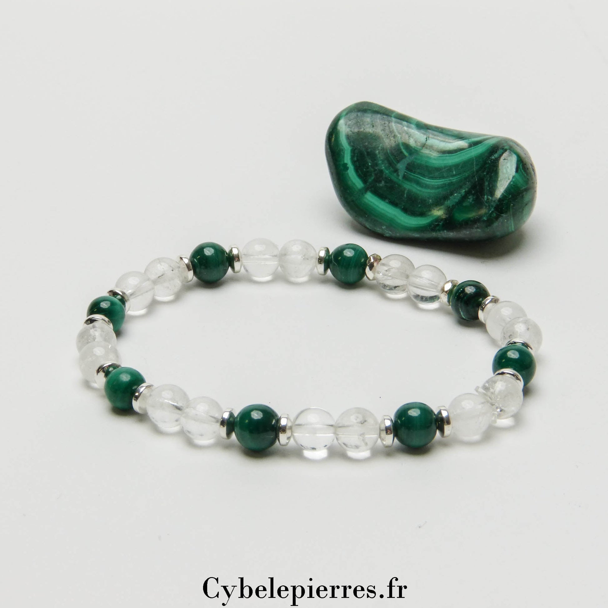 Bracelet Sapin - Malachite et Cristal de Roche (6mm) - 18cm | Ancrage et Clarté - Cybele Pierres
