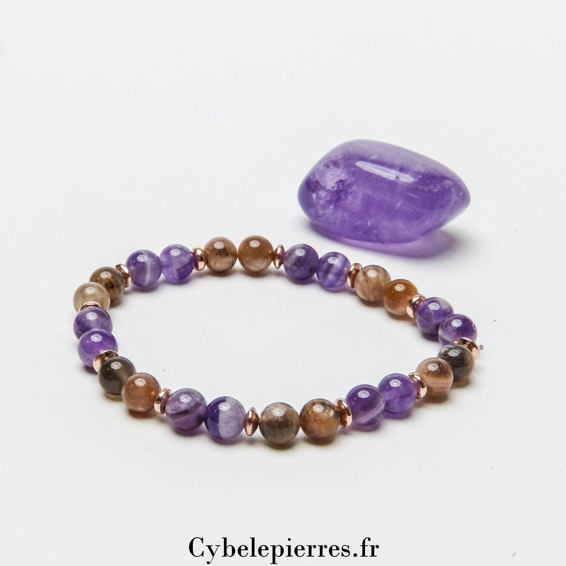 Bracelet Sérénité Lunaire - Améthyste et Pierre de Lune (6mm) - 18cm | Intuition et Harmonie - Cybele Pierres