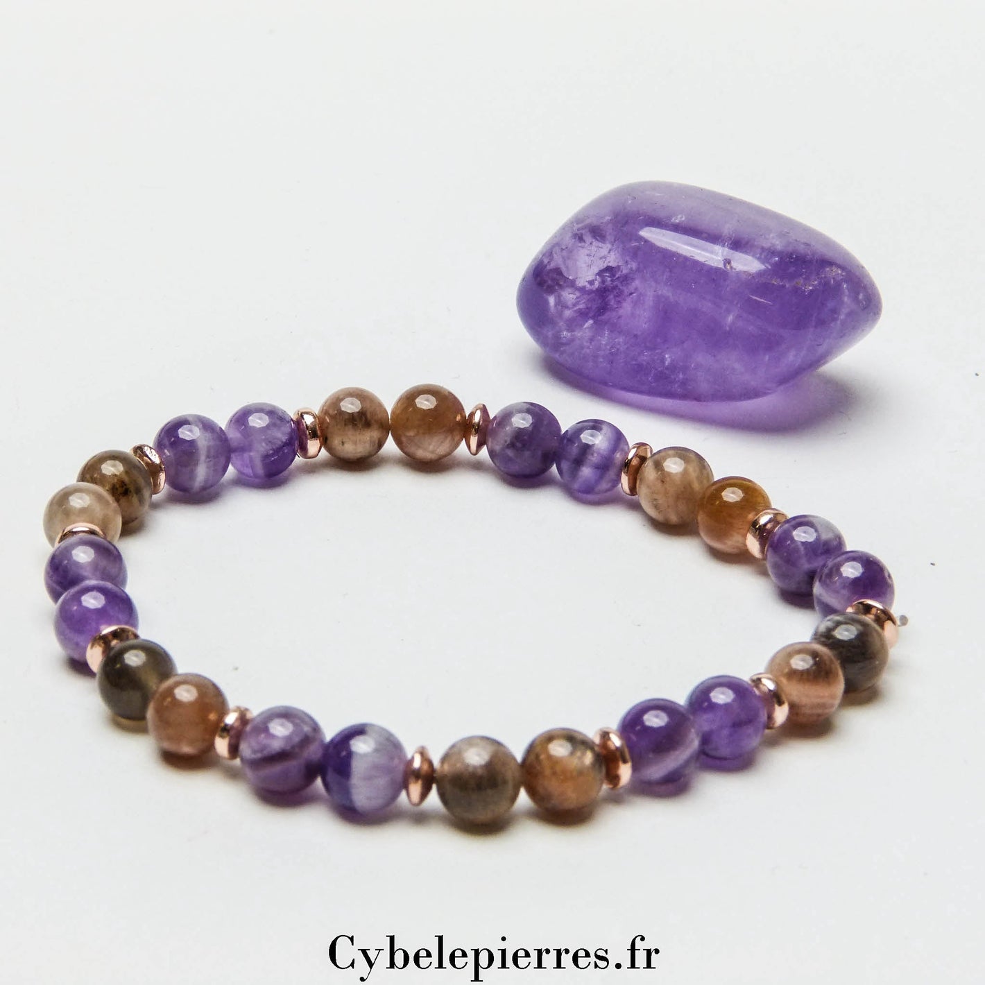 Bracelet Sérénité Lunaire - Améthyste et Pierre de Lune (6mm) - 18cm | Intuition et Harmonie - Cybele Pierres