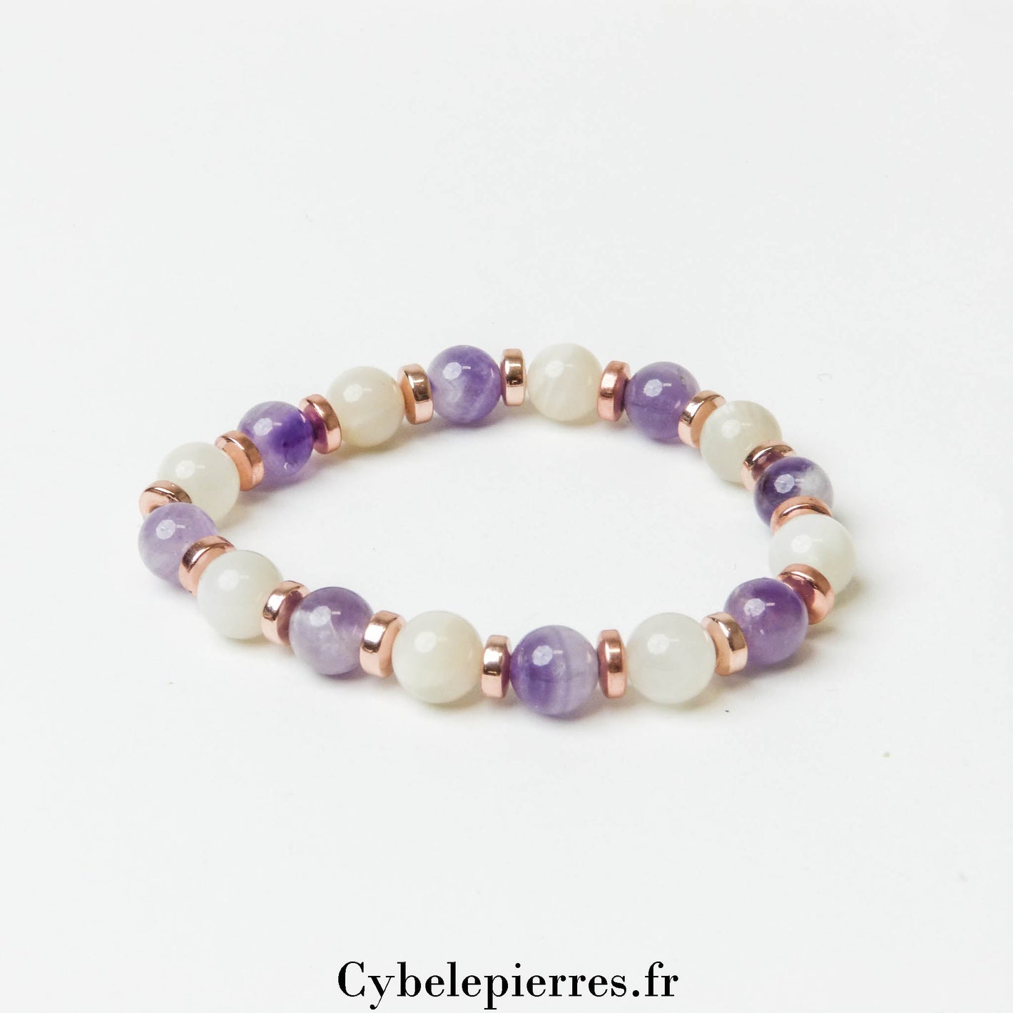 Bracelet Sérénité Nocturne - Améthyste et Pierre de Lune Blanche (8mm) - 17cm | Apaisement et Intuition - Cybele Pierres