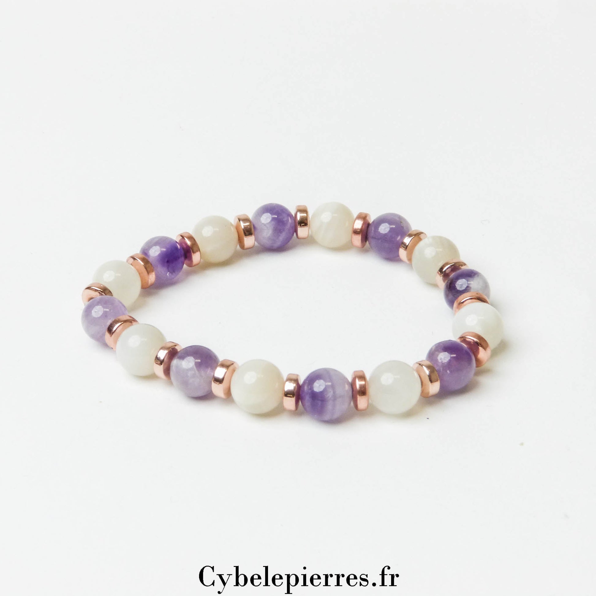 Bracelet Sérénité Nocturne - Améthyste et Pierre de Lune Blanche (8mm) - 17cm | Apaisement et Intuition - Cybele Pierres