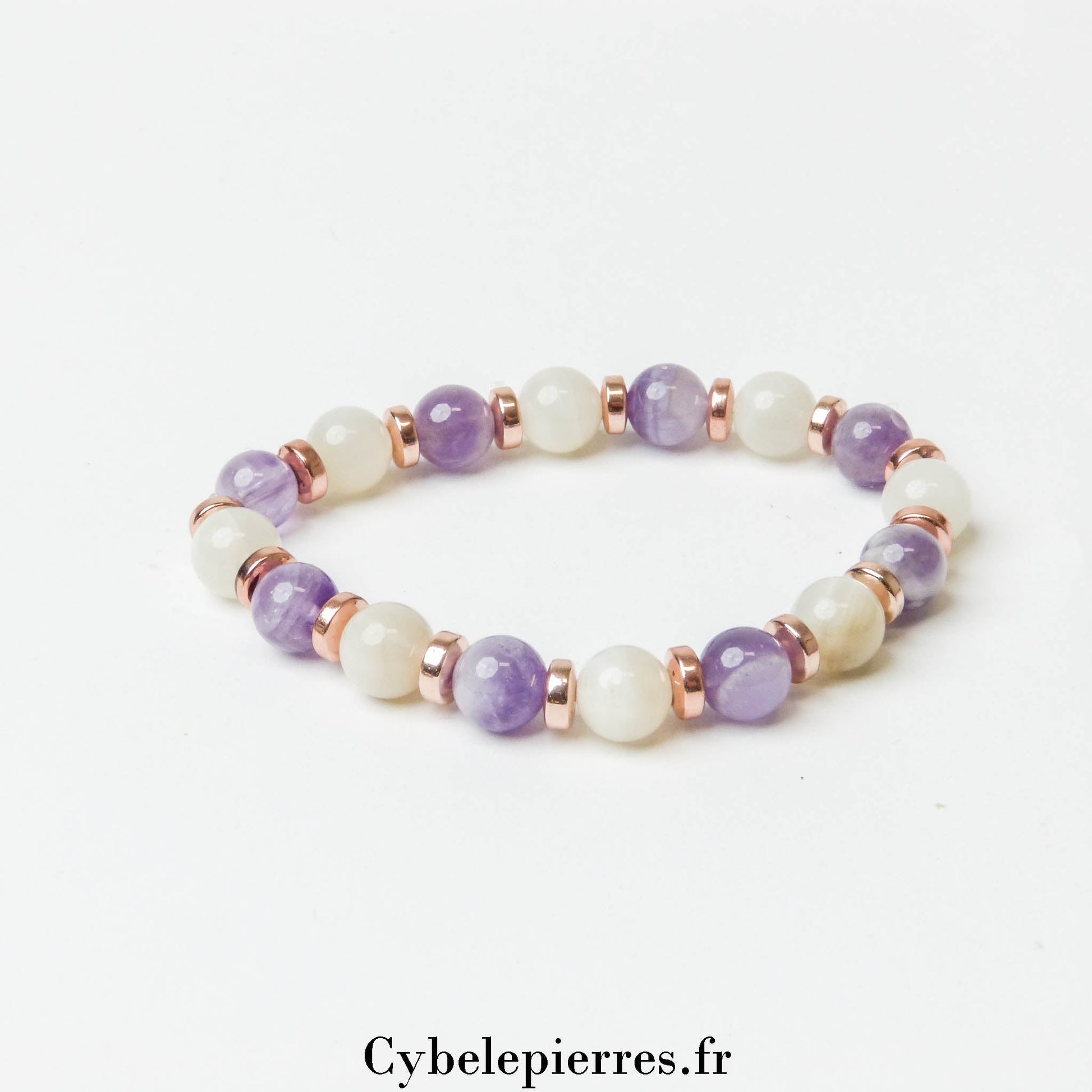 Bracelet Sérénité Nocturne - Améthyste et Pierre de Lune Blanche (8mm) - 17cm | Apaisement et Intuition - Cybele Pierres