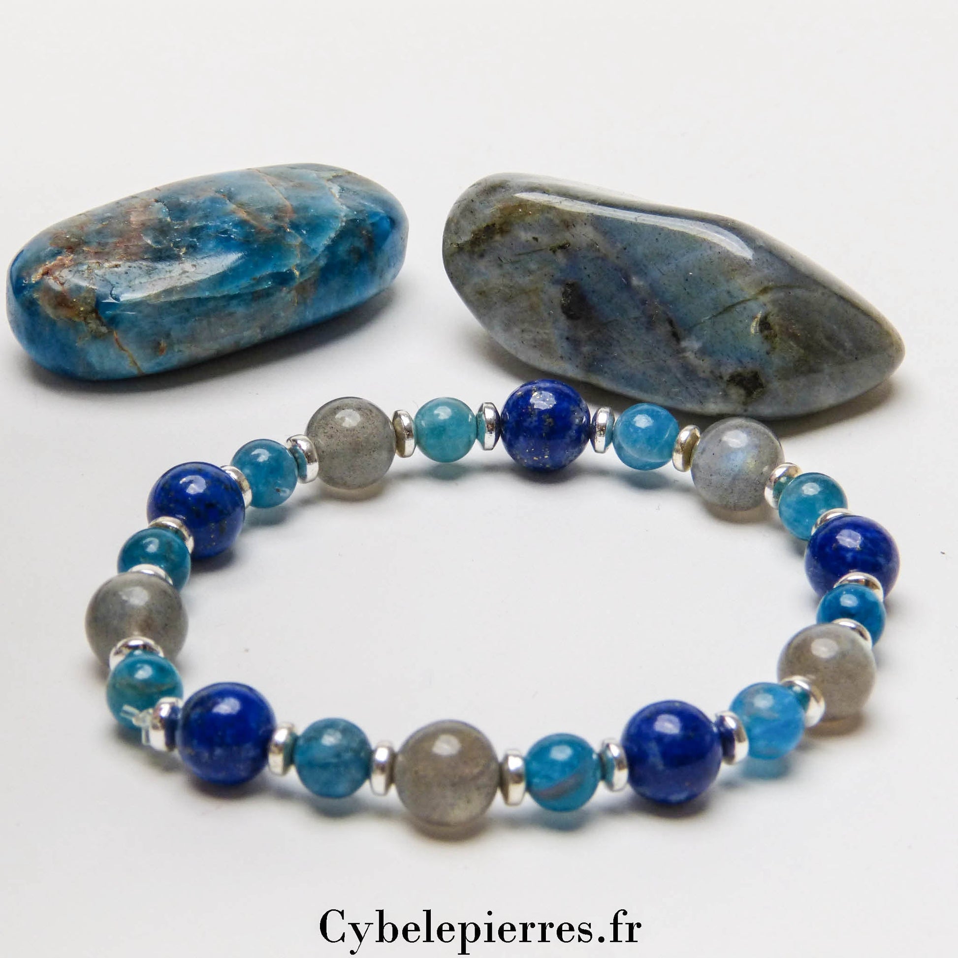 Bracelet Souverain – Labradorite, Lapis - Lazuli et Apatite Bleue (8mm et 6mm) – 18 cm | Clarté et Protection - Cybele Pierres