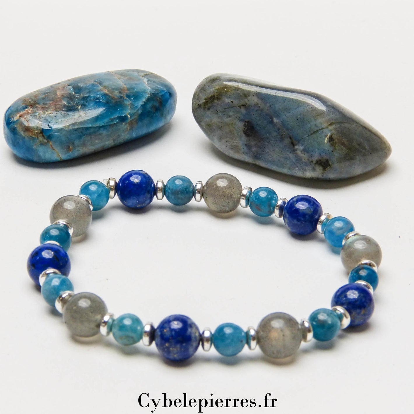 Bracelet Souverain – Labradorite, Lapis - Lazuli et Apatite Bleue (8mm et 6mm) – 18 cm | Clarté et Protection - Cybele Pierres