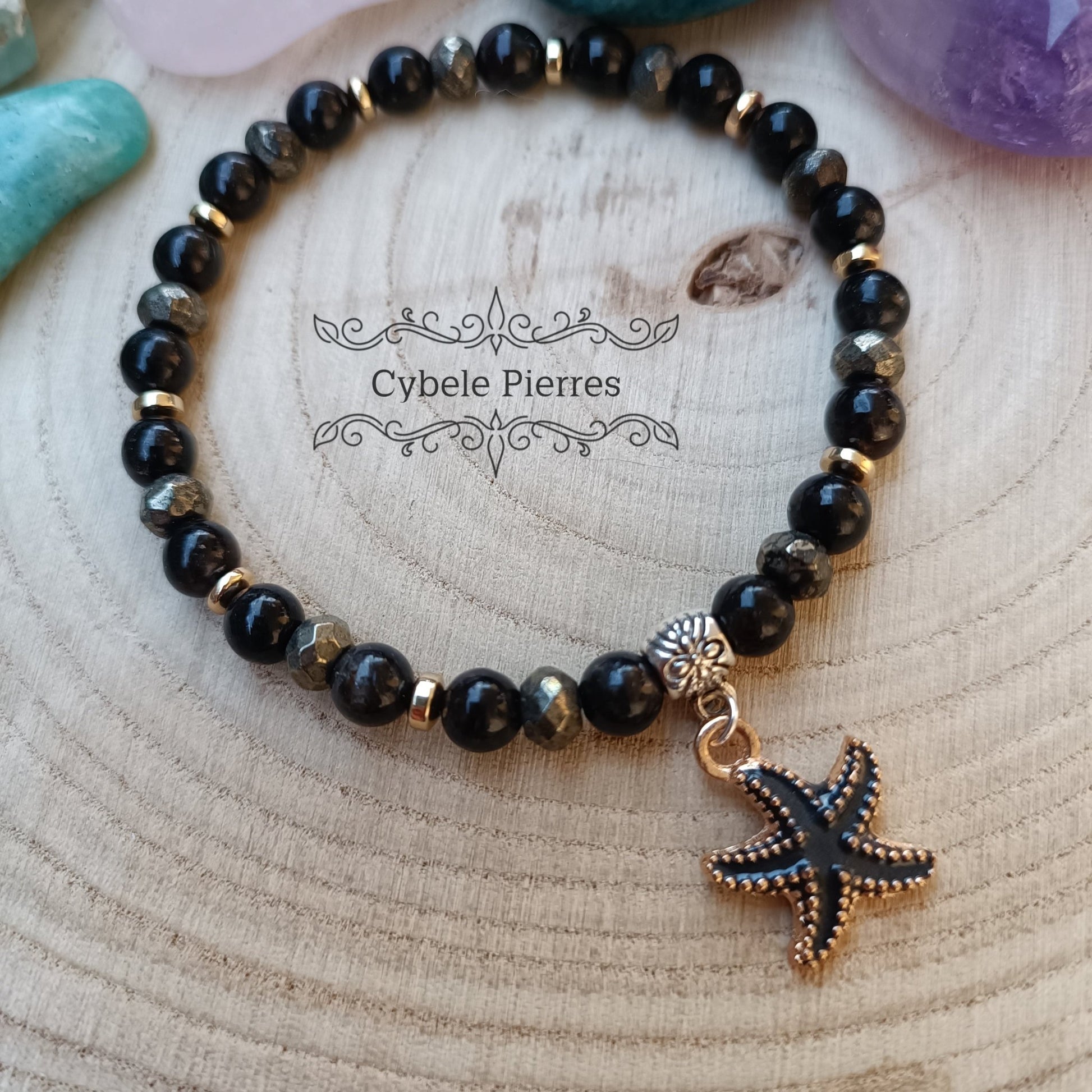 Bracelet "Summer" - Astrophyllite et Pyrite (6mm) - 18cm - Cybele Pierres