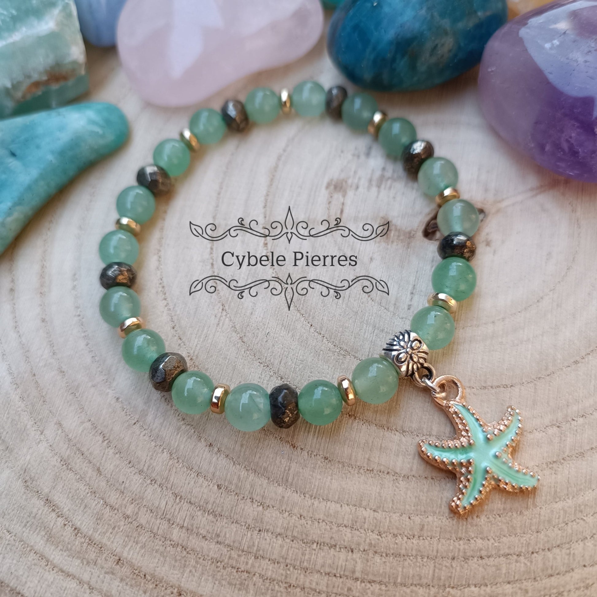 Bracelet "Summer" - Pyrite et Aventurine verte (6mm) - 18cm - Cybele Pierres