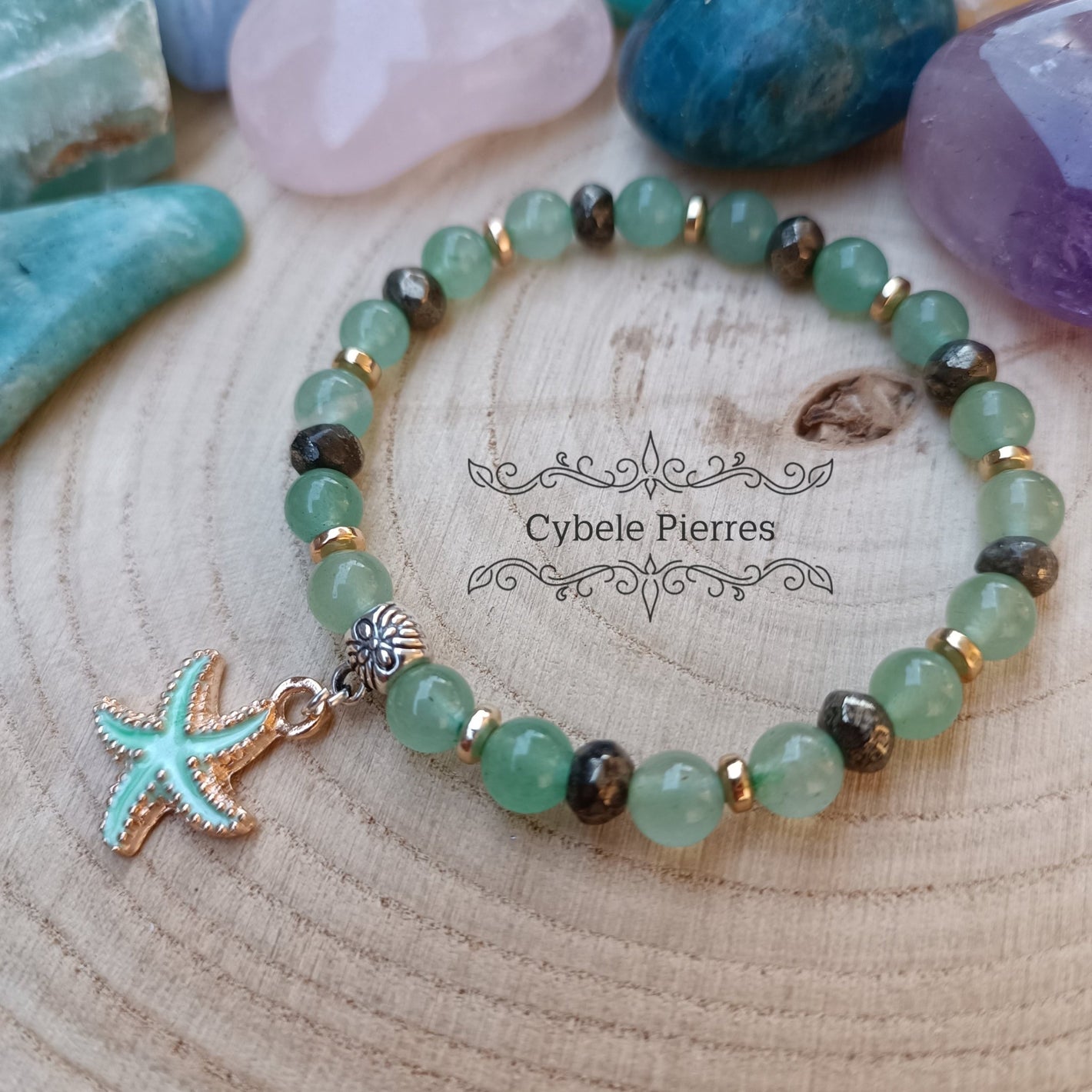 Bracelet "Summer" - Pyrite et Aventurine verte (6mm) - 18cm - Cybele Pierres