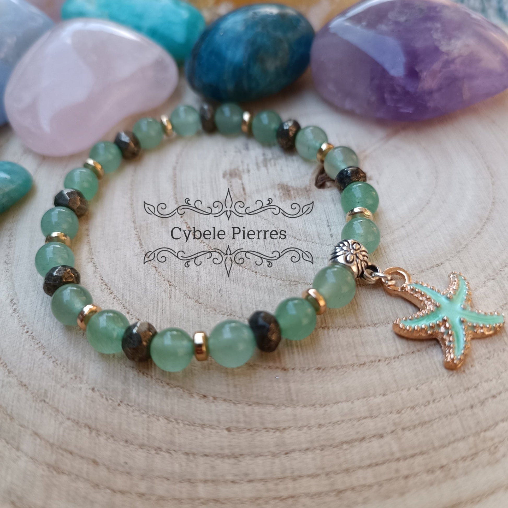 Bracelet "Summer" - Pyrite et Aventurine verte (6mm) - 18cm - Cybele Pierres