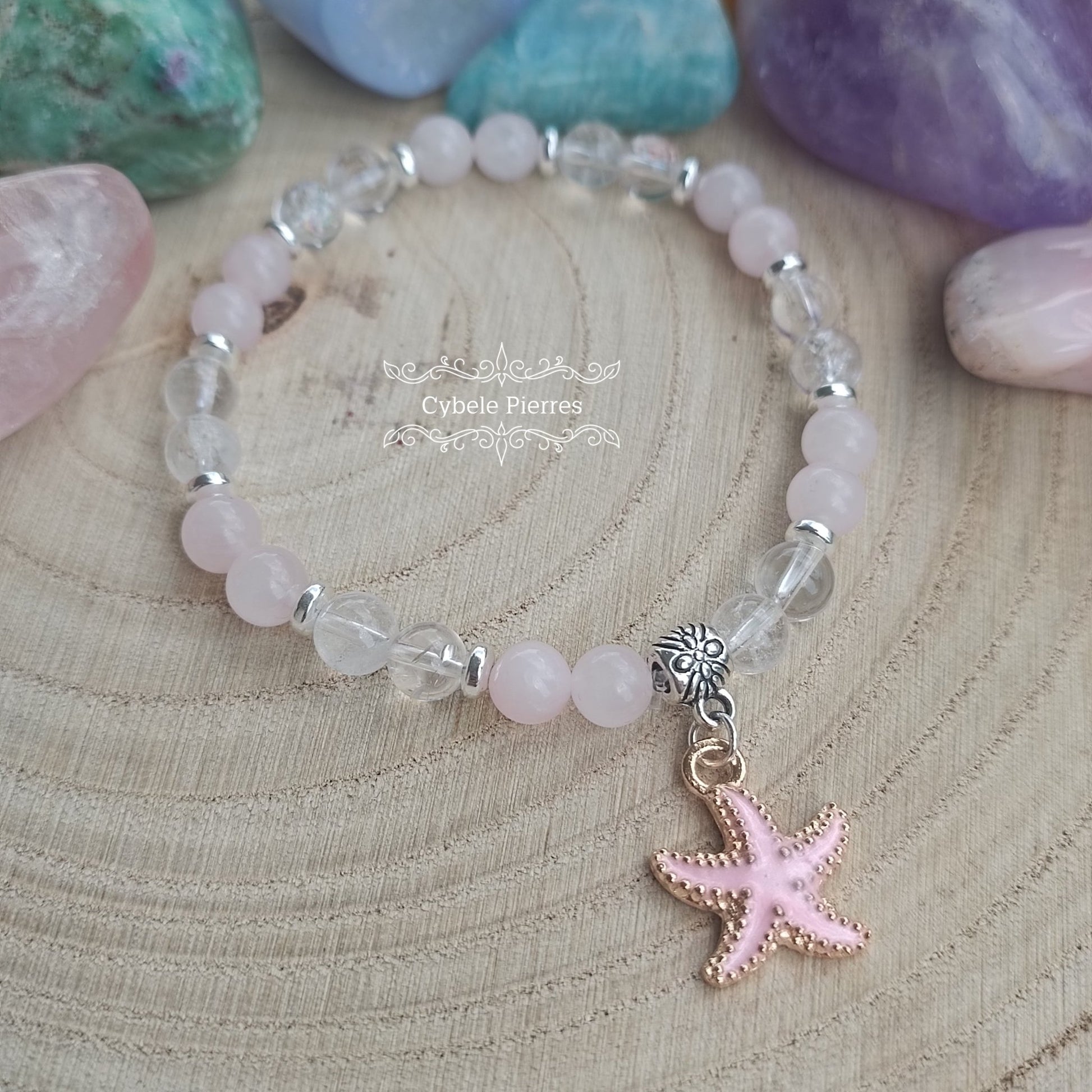 Bracelet Summer Rose - Quartz Rose et Cristal de Roche (6mm) - 18cm - Cybele Pierres