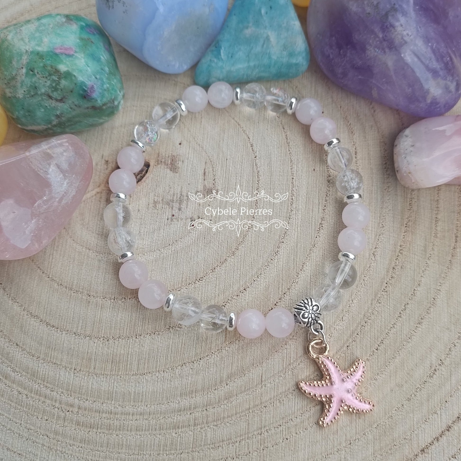 Bracelet Summer Rose - Quartz Rose et Cristal de Roche (6mm) - 18cm - Cybele Pierres