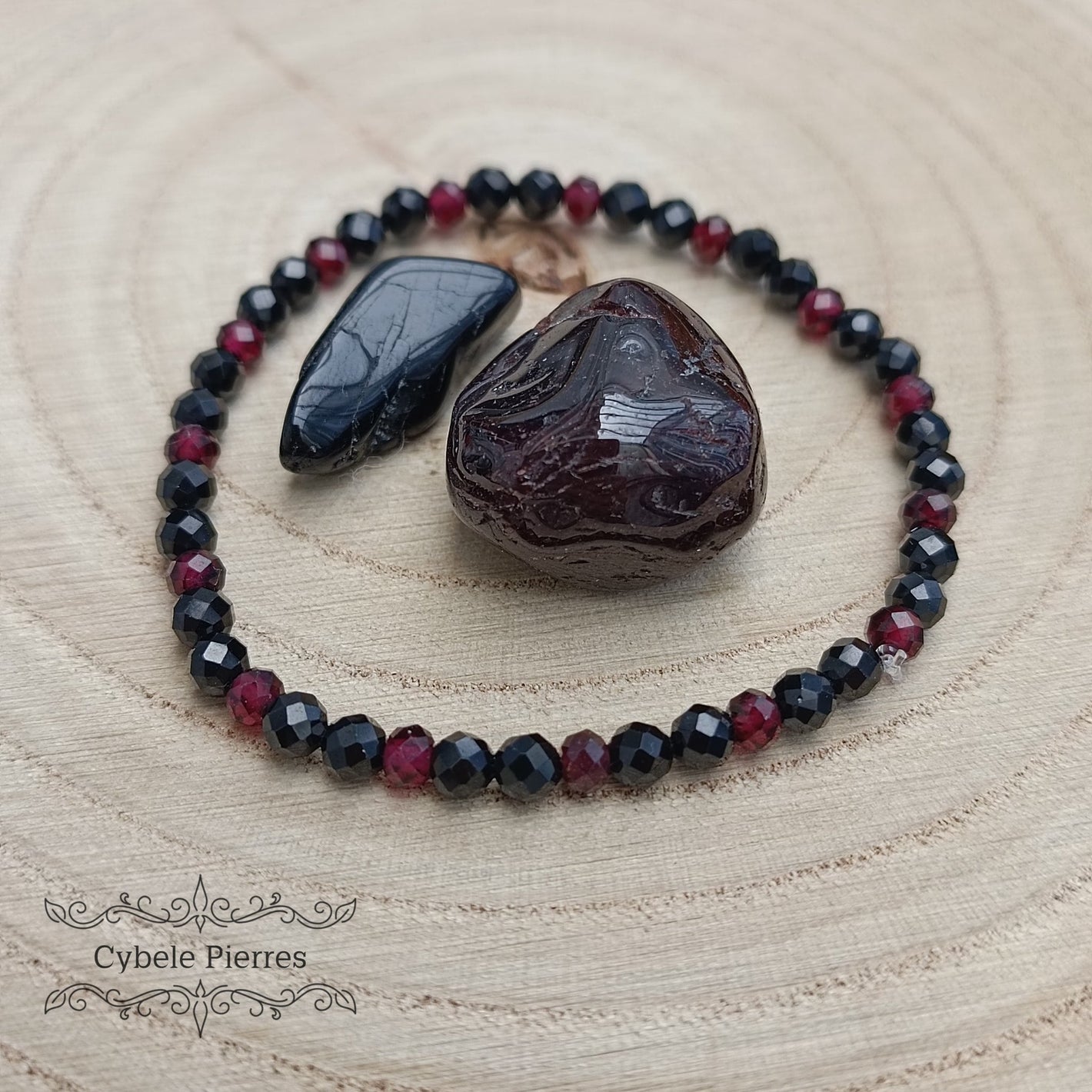 Bracelet Super Woman - Spinelle et Grenat (3mm) - 18cm - Cybele Pierres
