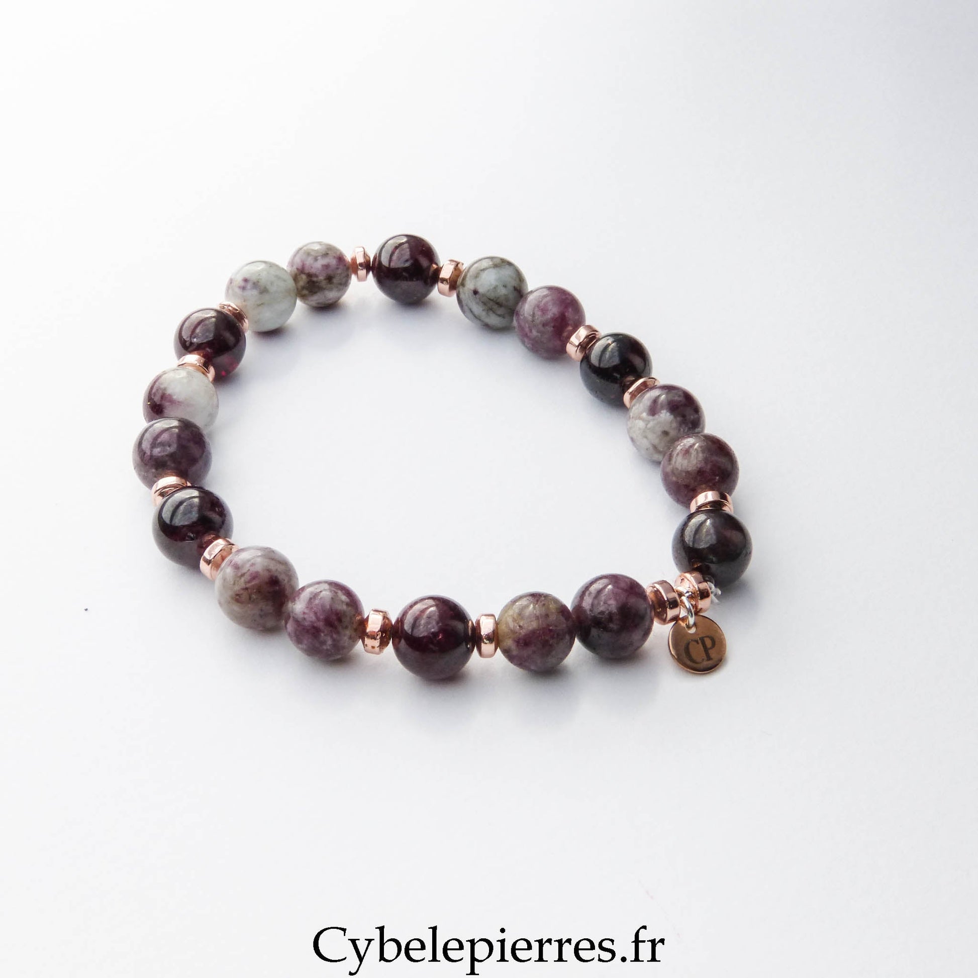 Bracelet Talisman - Rubellite et Grenat (6 et 8mm) - 17cm - Cybele Pierres