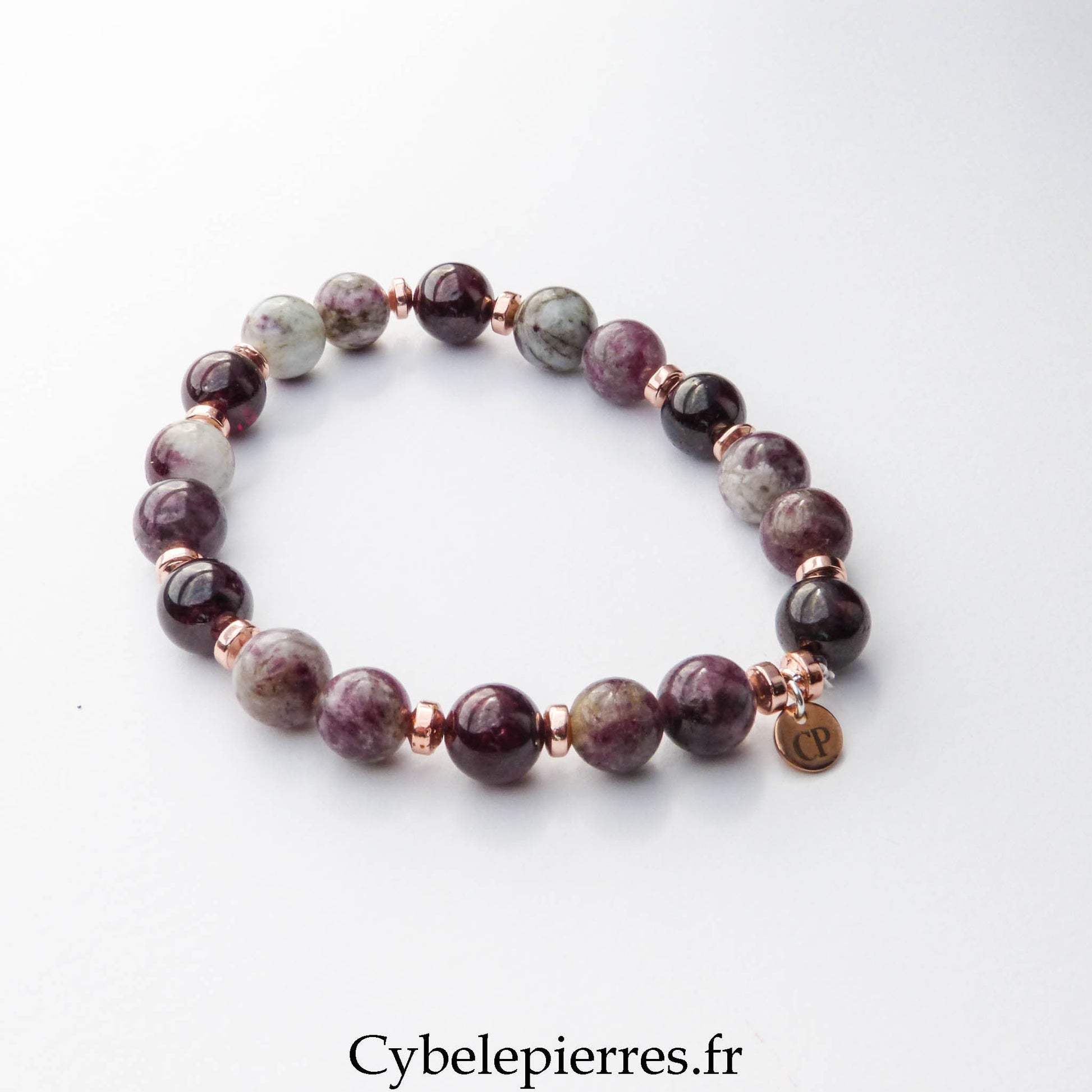 Bracelet Talisman - Rubellite et Grenat (6 et 8mm) - 17cm - Cybele Pierres