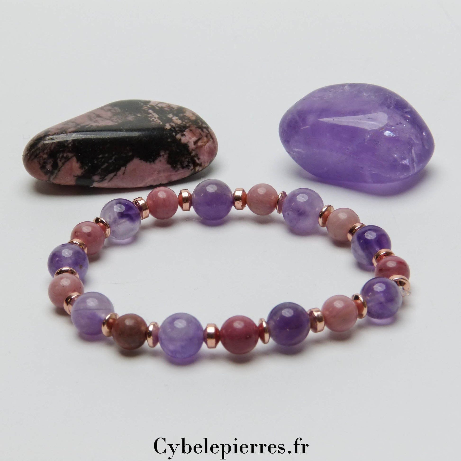 Bracelet Tendresse – Améthyste & Rhodonite (6mm & 8mm) | Harmonie & Apaisement - Cybele Pierres