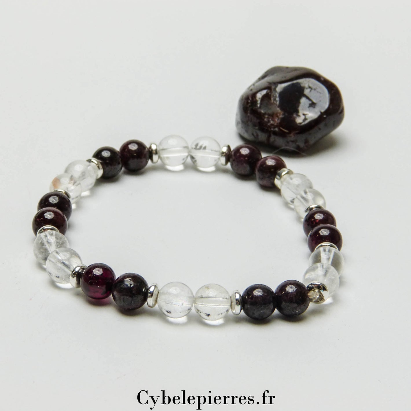 Bracelet Tentation - Grenat et Cristal de roche (6mm) - 17cm - Cybele Pierres