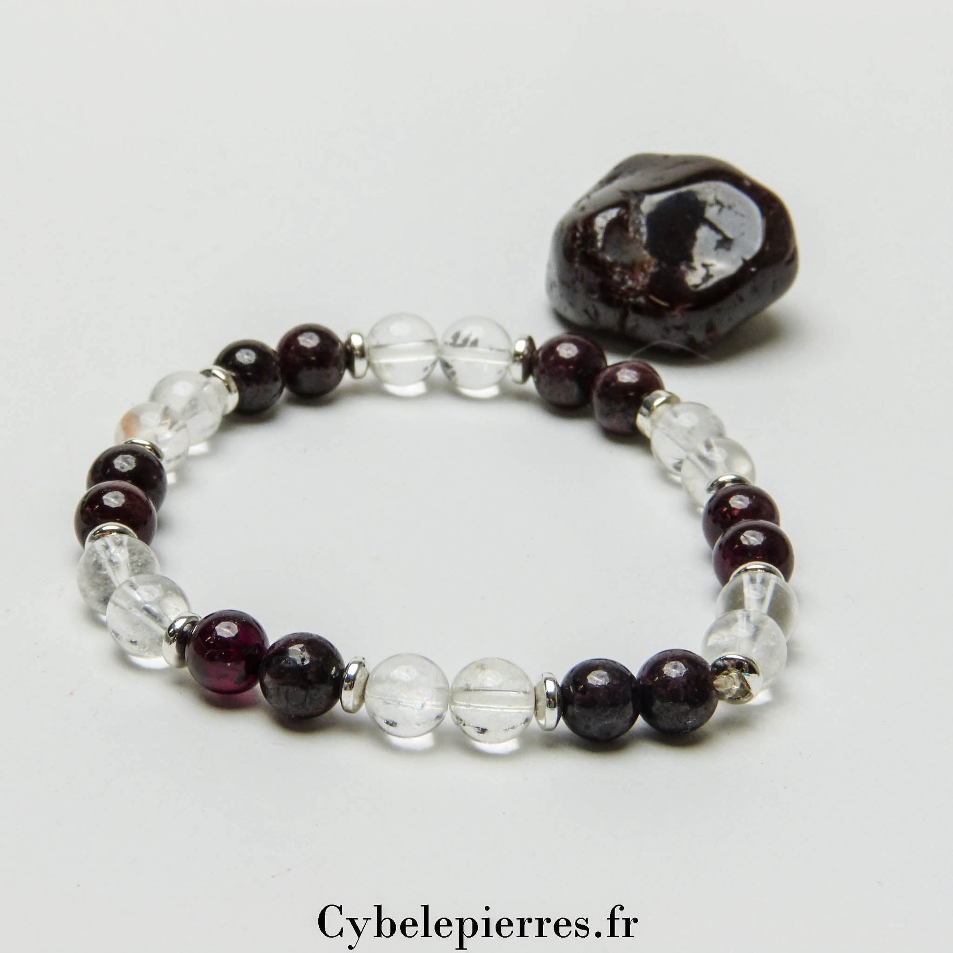Bracelet Tentation - Grenat et Cristal de roche (6mm) - 17cm - Cybele Pierres
