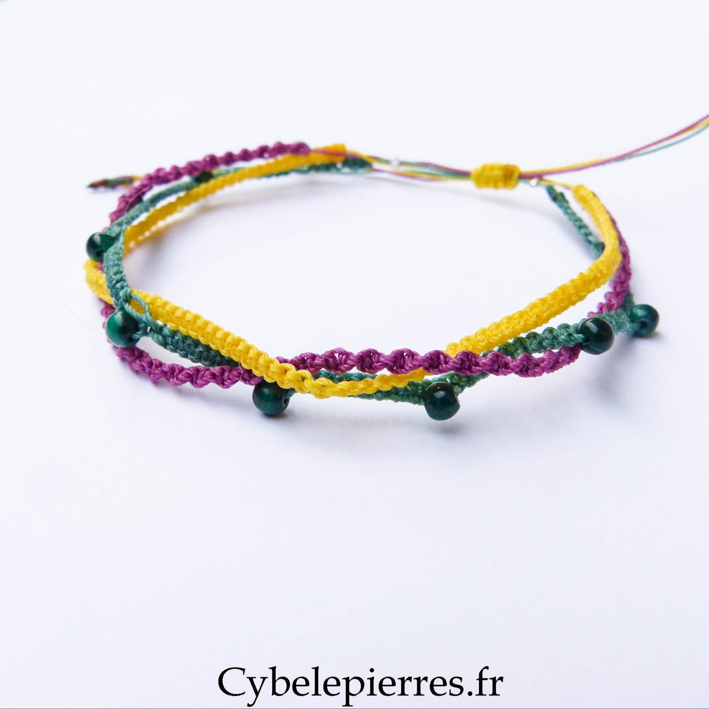 Bracelet “Trio Estival – Énergie Tropicale” – micro macramé & malachite - Cybele Pierres