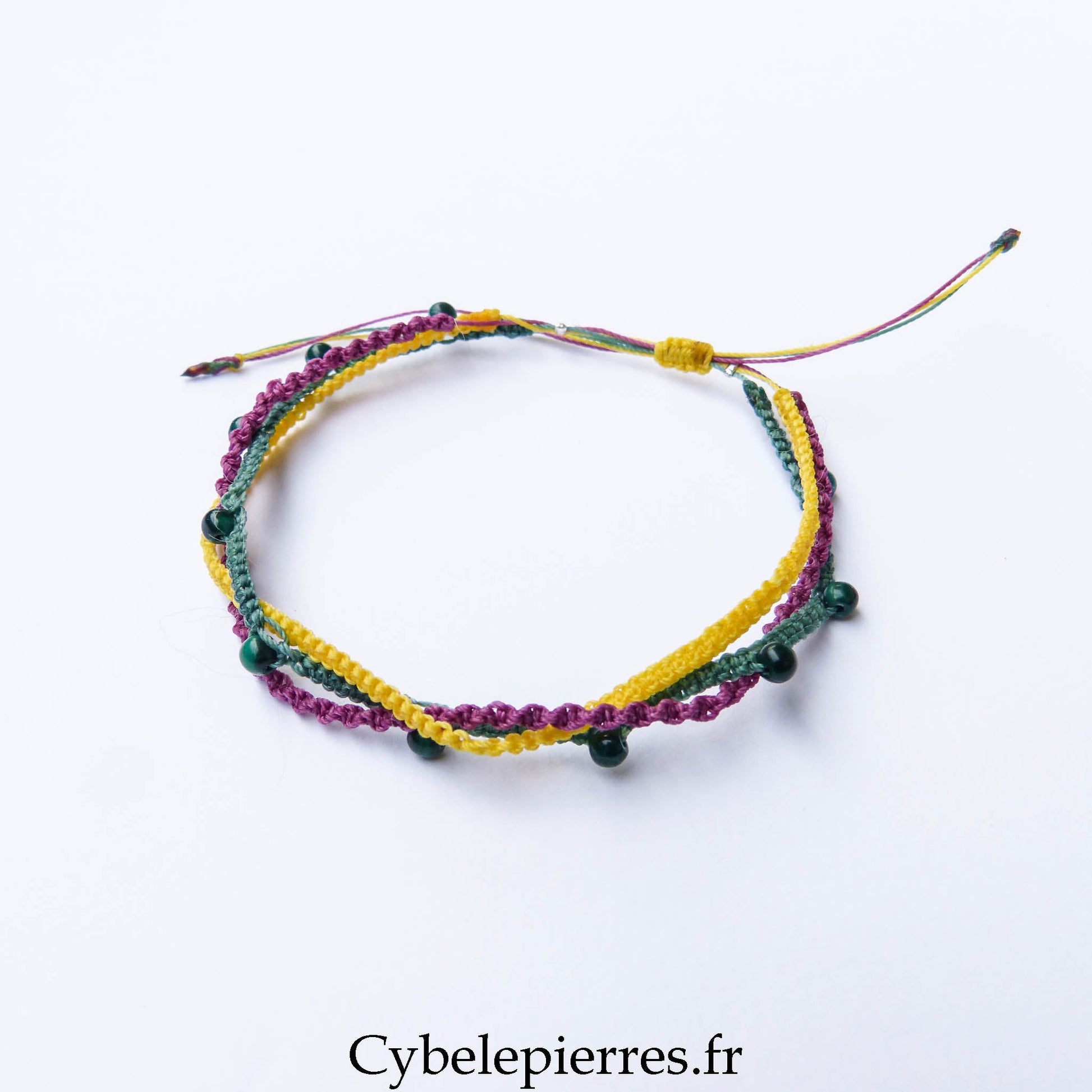 Bracelet “Trio Estival – Énergie Tropicale” – micro macramé & malachite - Cybele Pierres